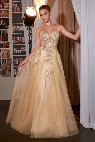 Beaded Glitter Sleeveless A-Line Gown | Ladivine C177