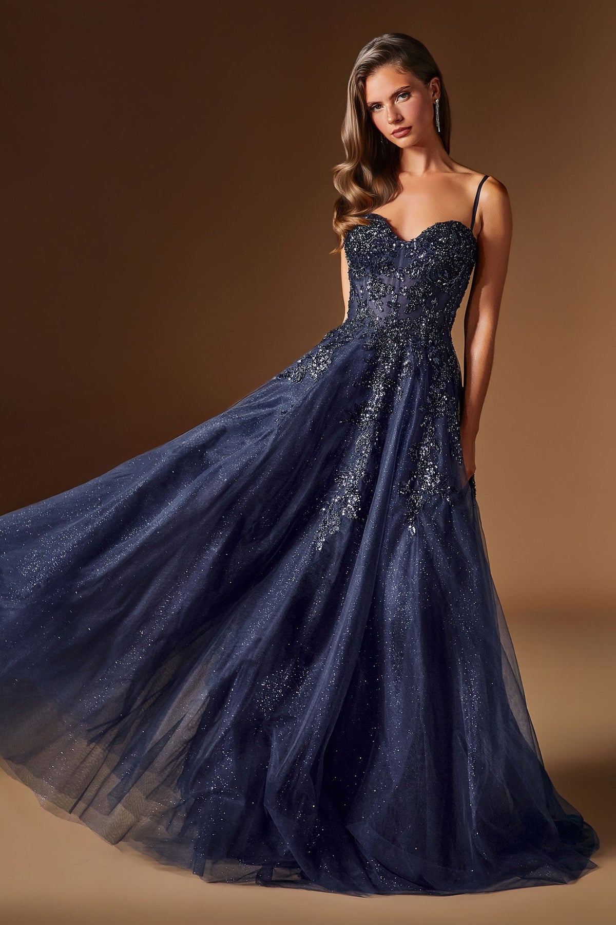 Beaded Glitter Sleeveless A-Line Gown | Ladivine C177