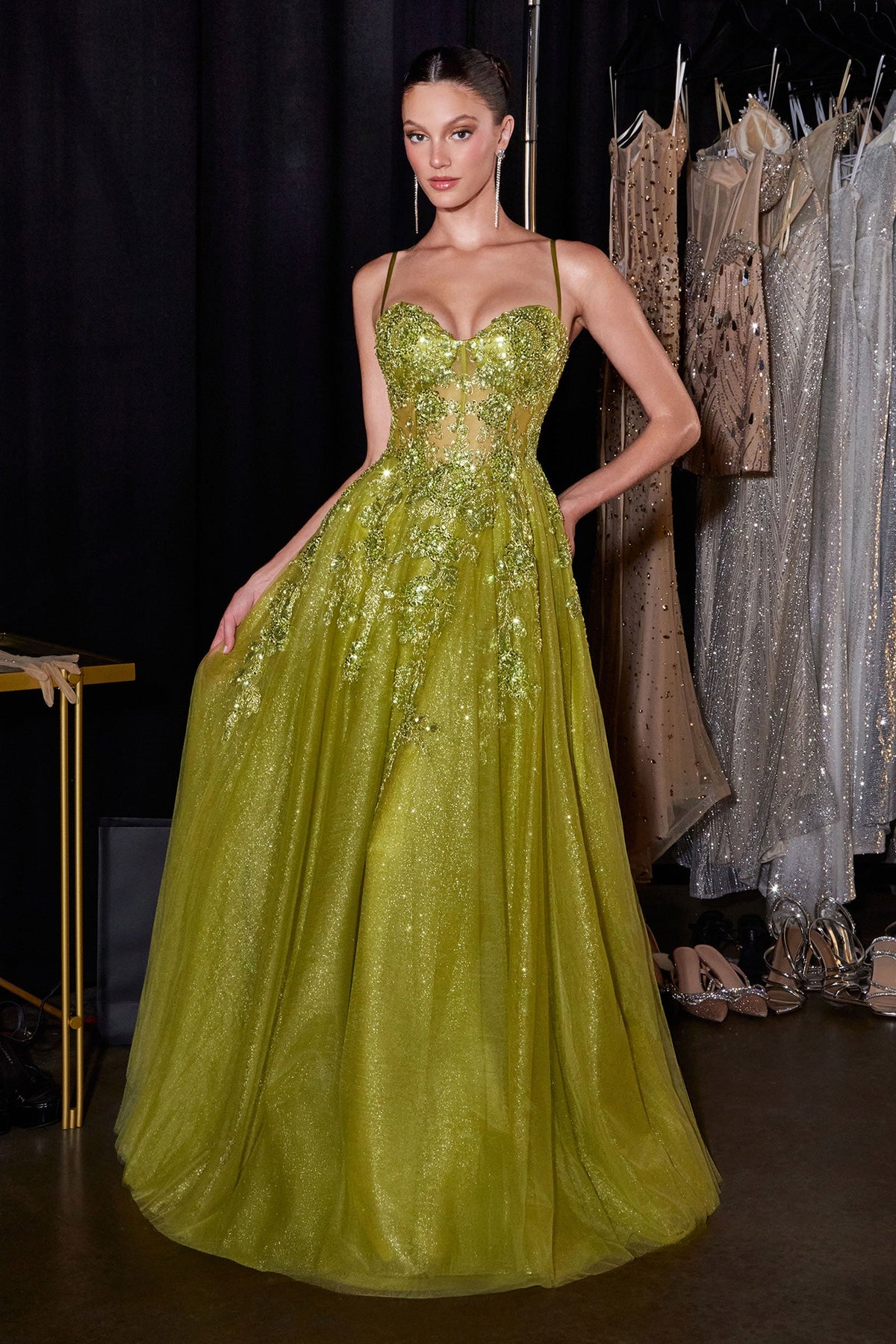 Beaded Glitter Sleeveless A-Line Gown | Ladivine C177