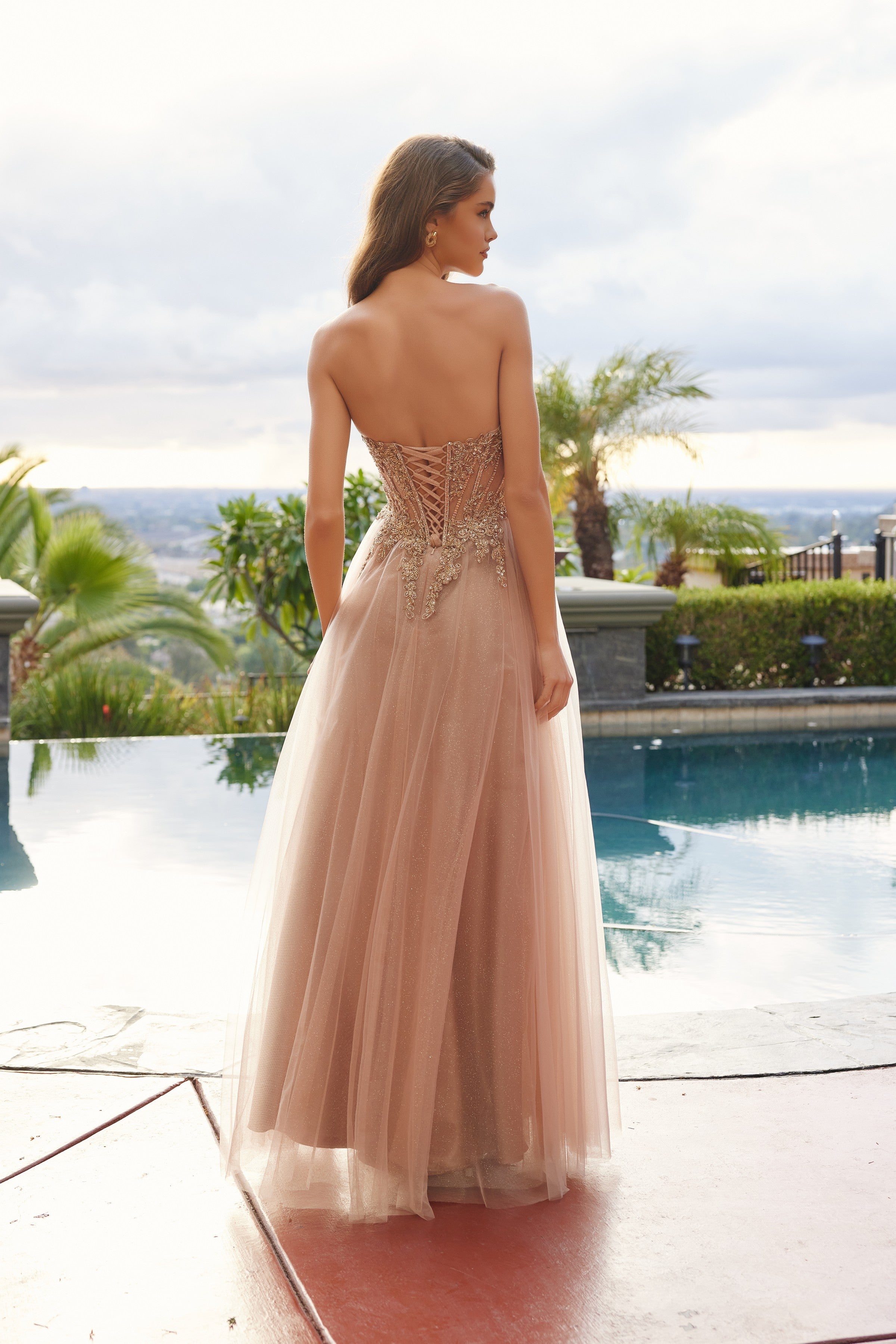 Applique Strapless A-line Slit Gown by Nox Anabel C1843