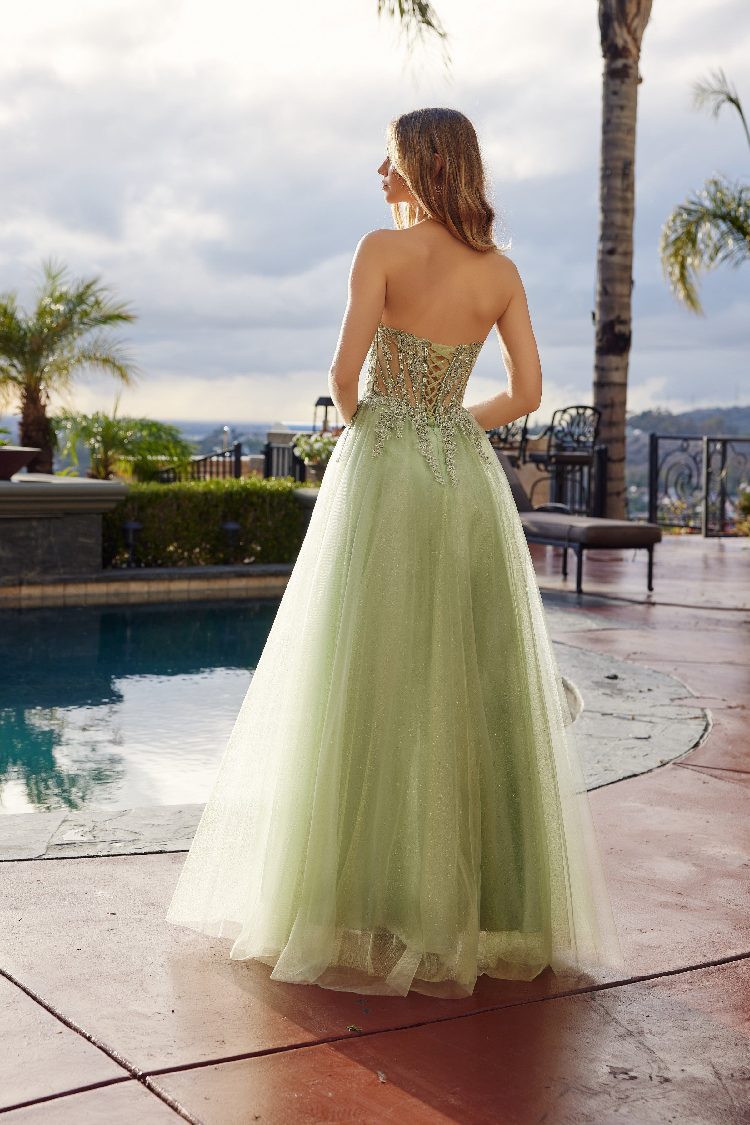Applique Strapless A-line Slit Gown by Nox Anabel C1843
