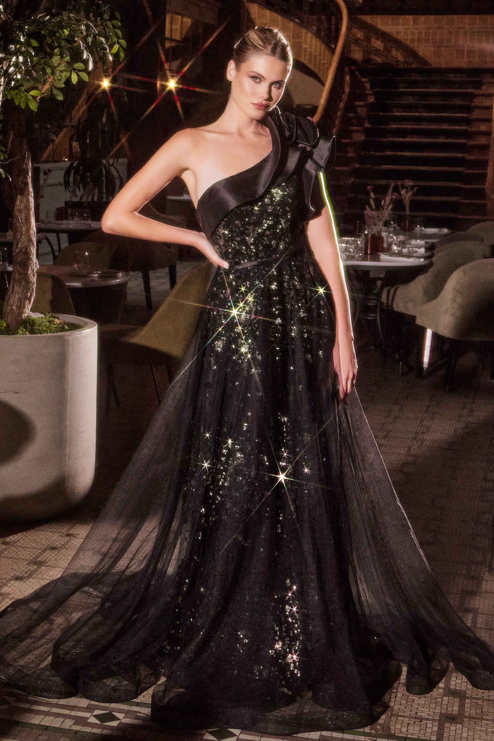 Glitter One Shoulder A-line Gown by Ladivine CB157 Cinderella Divine