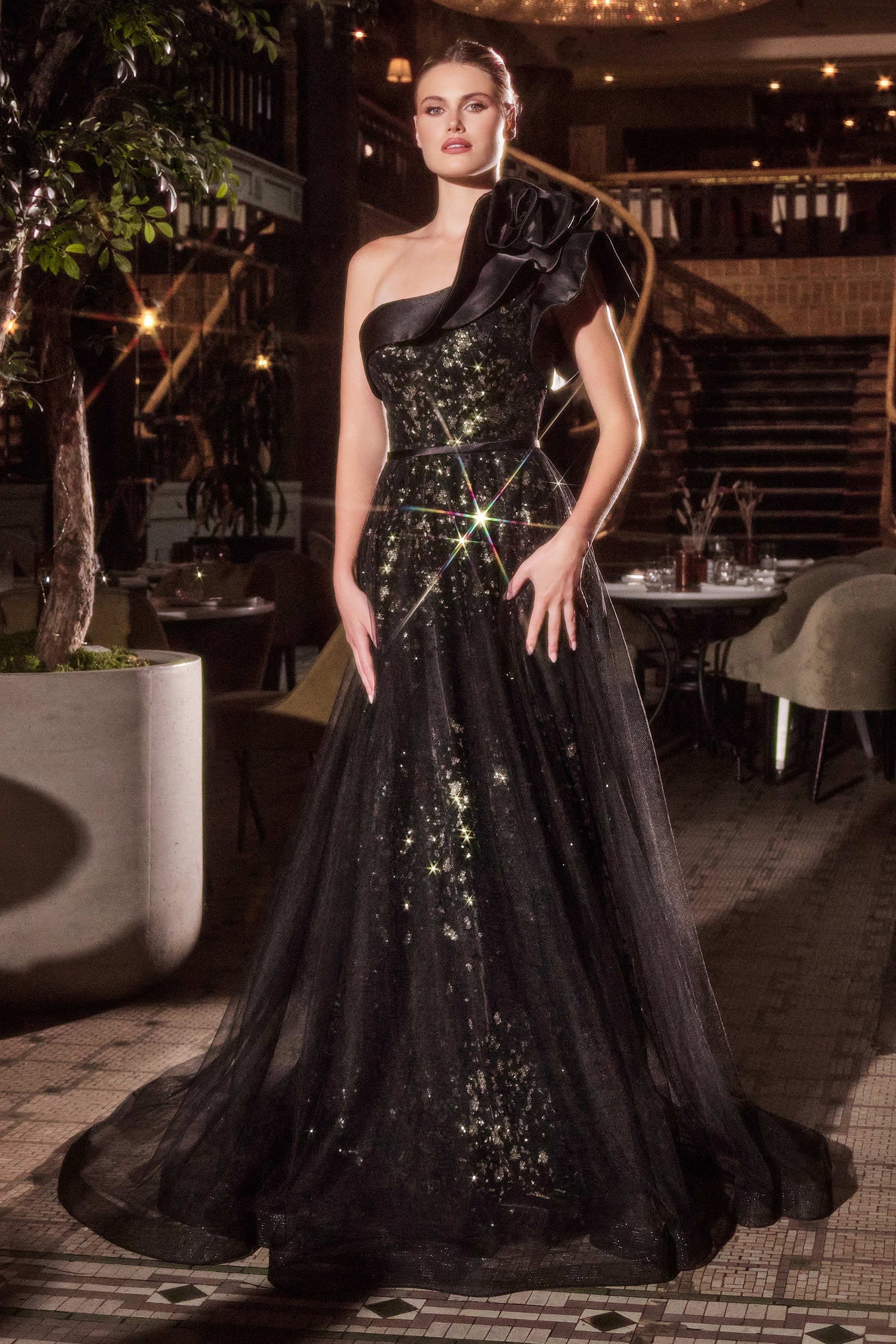 Glitter One Shoulder A-line Gown by Ladivine CB157 Cinderella Divine