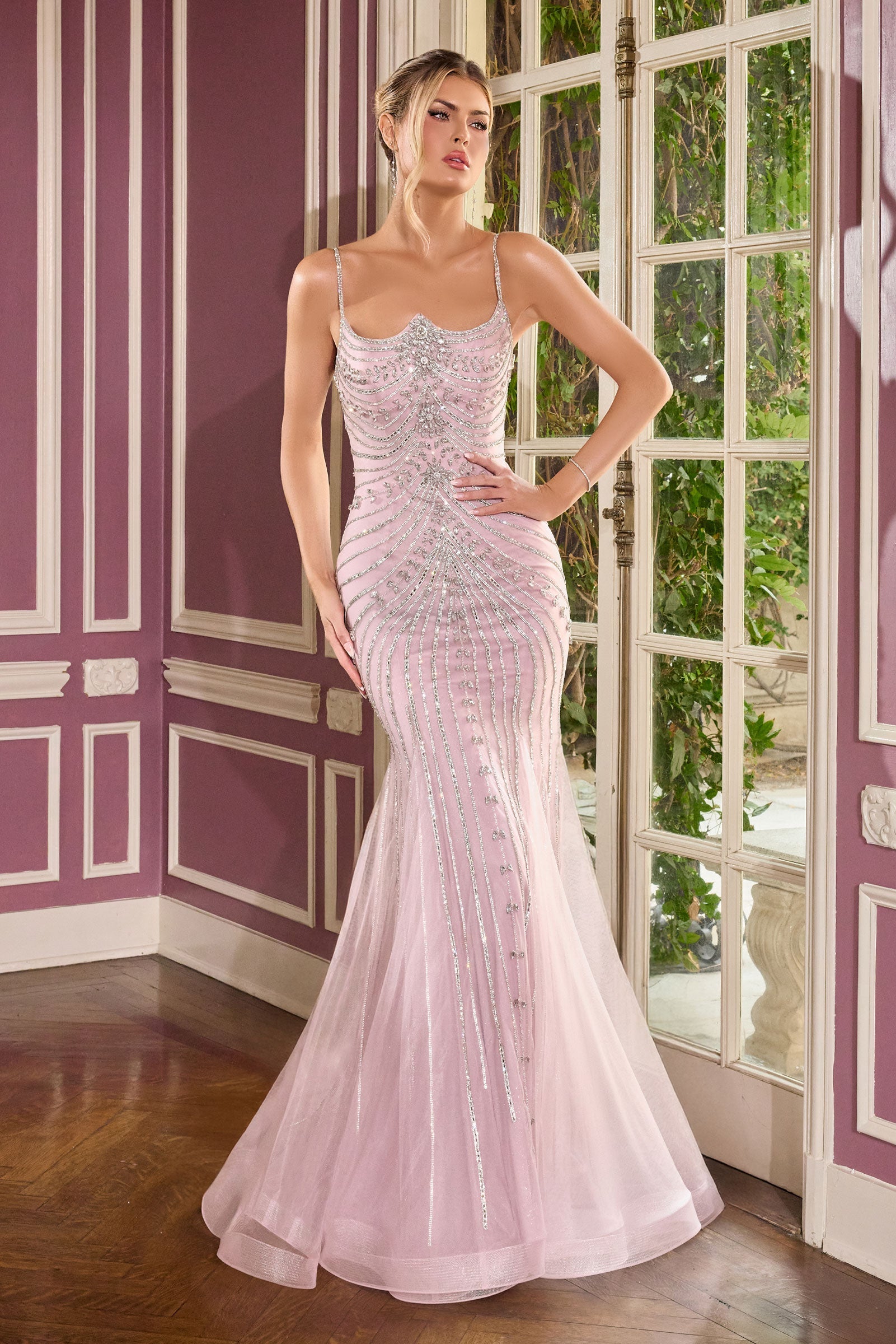 Beaded Fitted Sleeveless Gown by Ladivine CB167