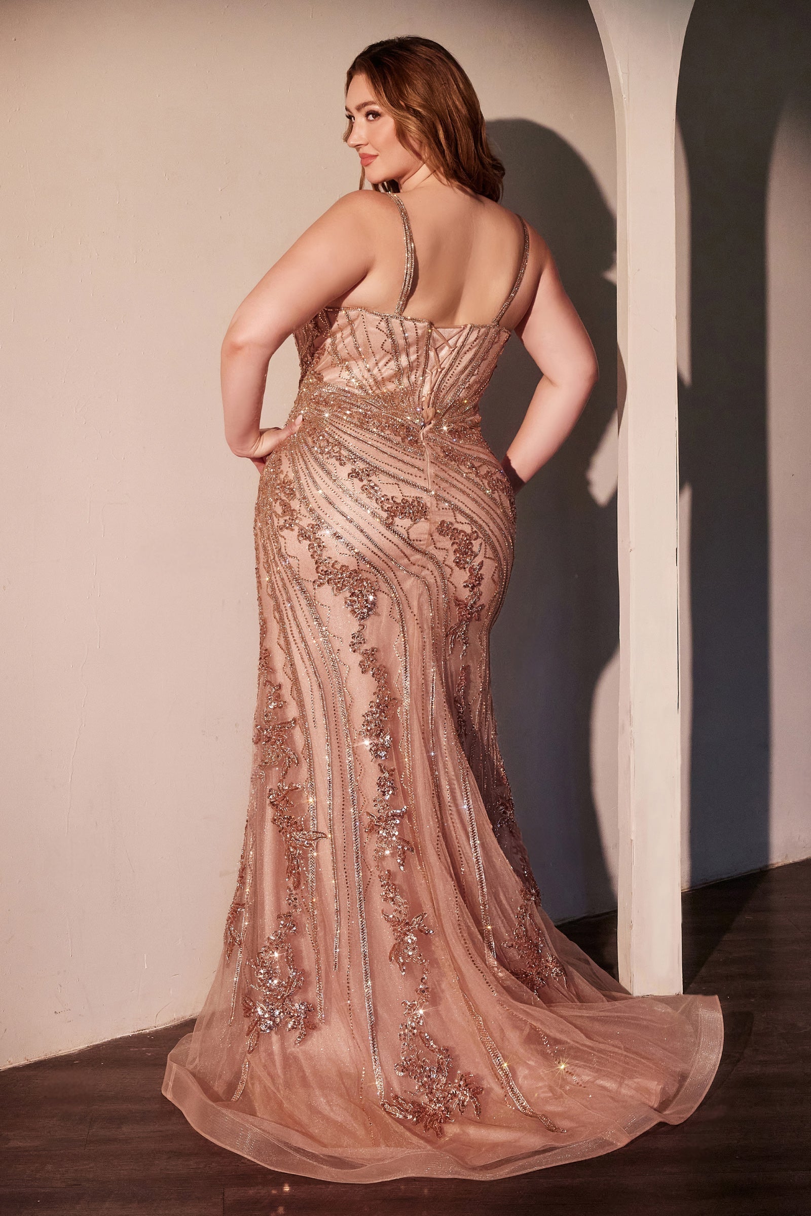 Beaded Plus Size V-Neck Gown by Ladivine CC0389C Cinderella Divine