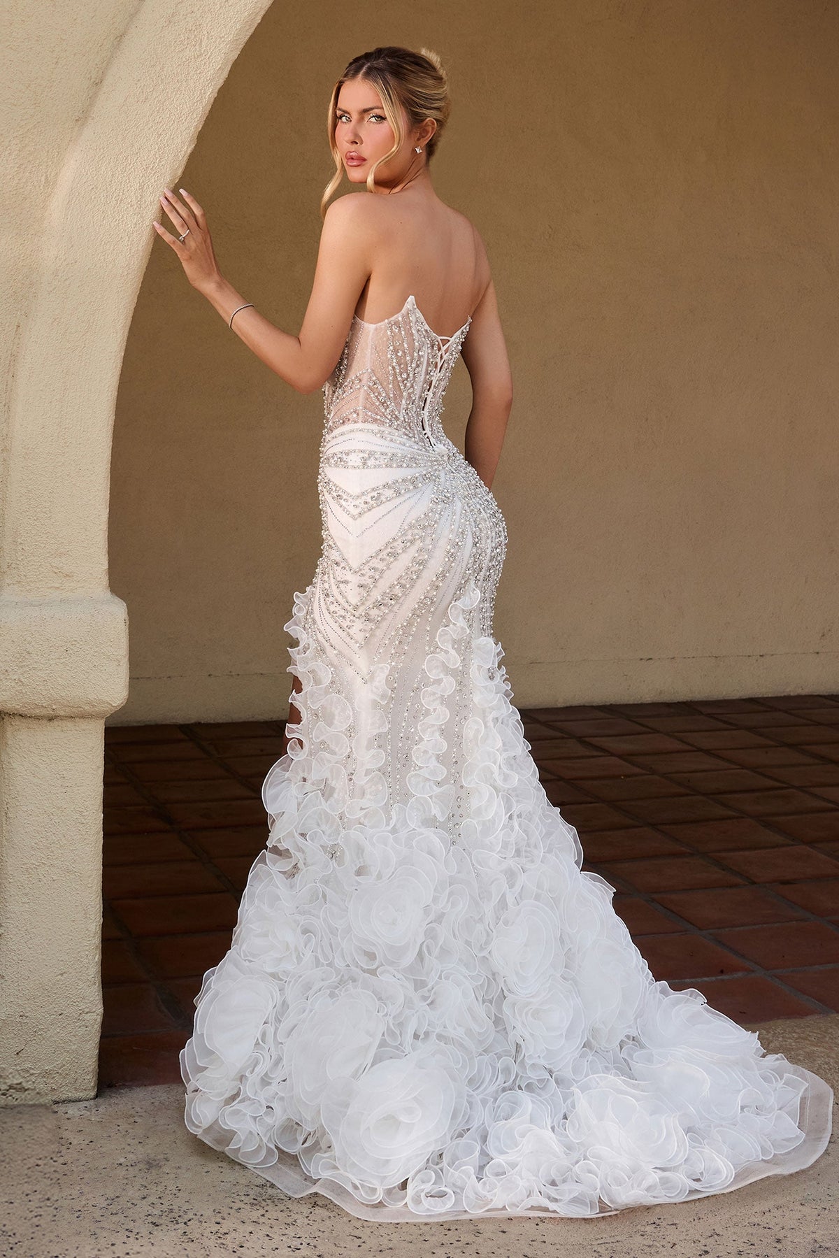 Strapless Ruffled Bridal Formal Gown | Ladivine CC2488W