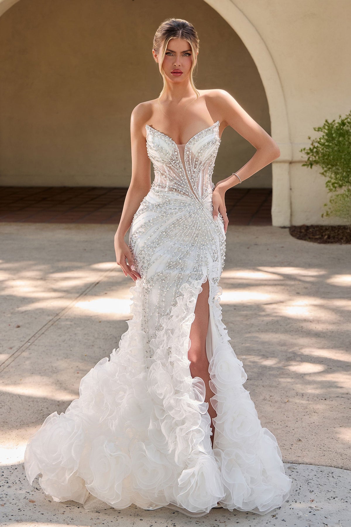 Strapless Ruffled Bridal Formal Gown | Ladivine CC2488W