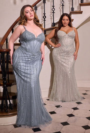 Plus Size Beaded Sleeveless Gown by Ladivine CC398C