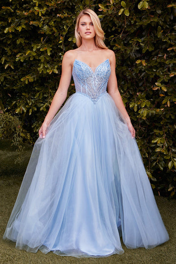 Beaded Strapless Tulle Ball Gown | Ladivine