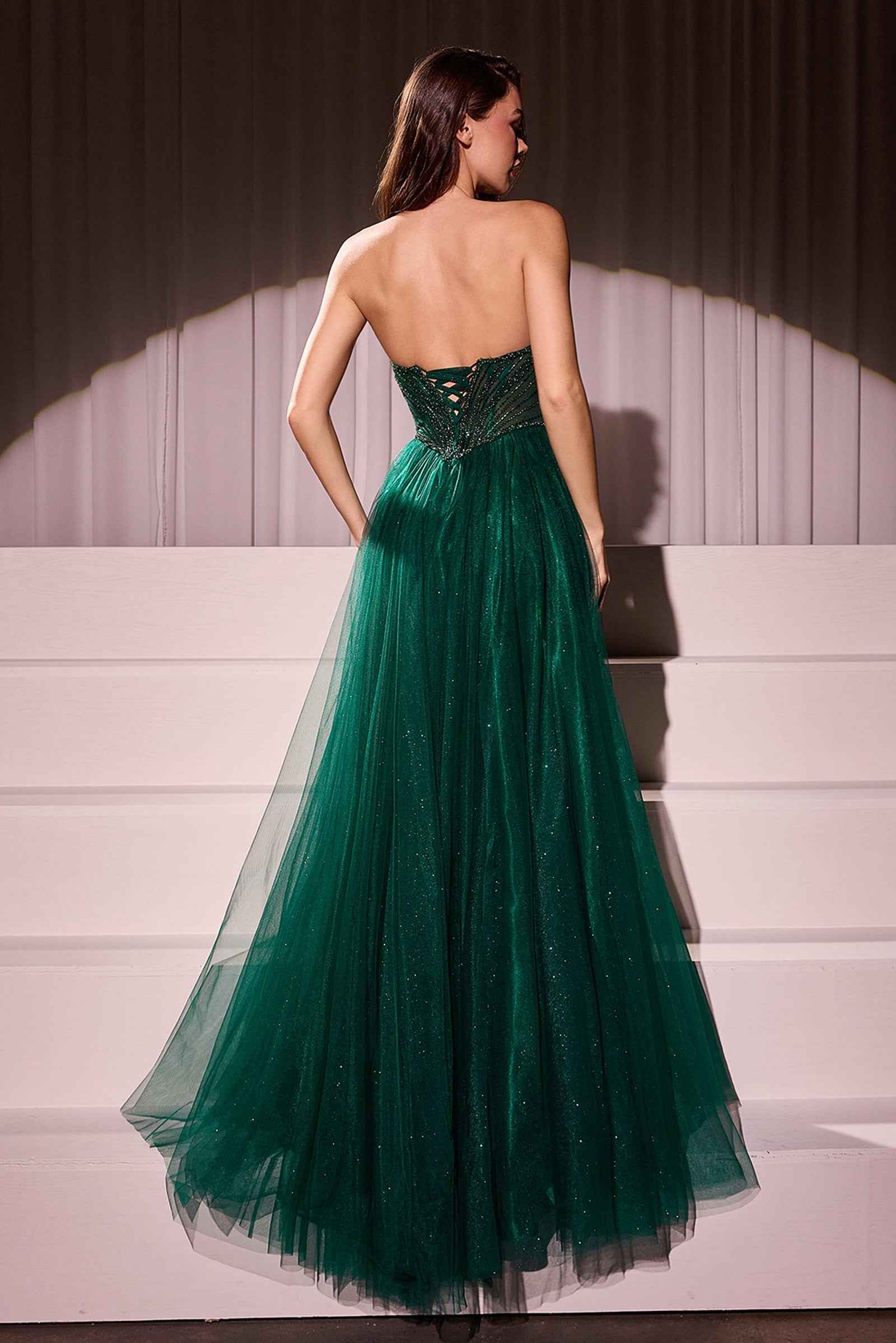 Beaded Strapless Tulle Ball Gown by Ladivine CC415