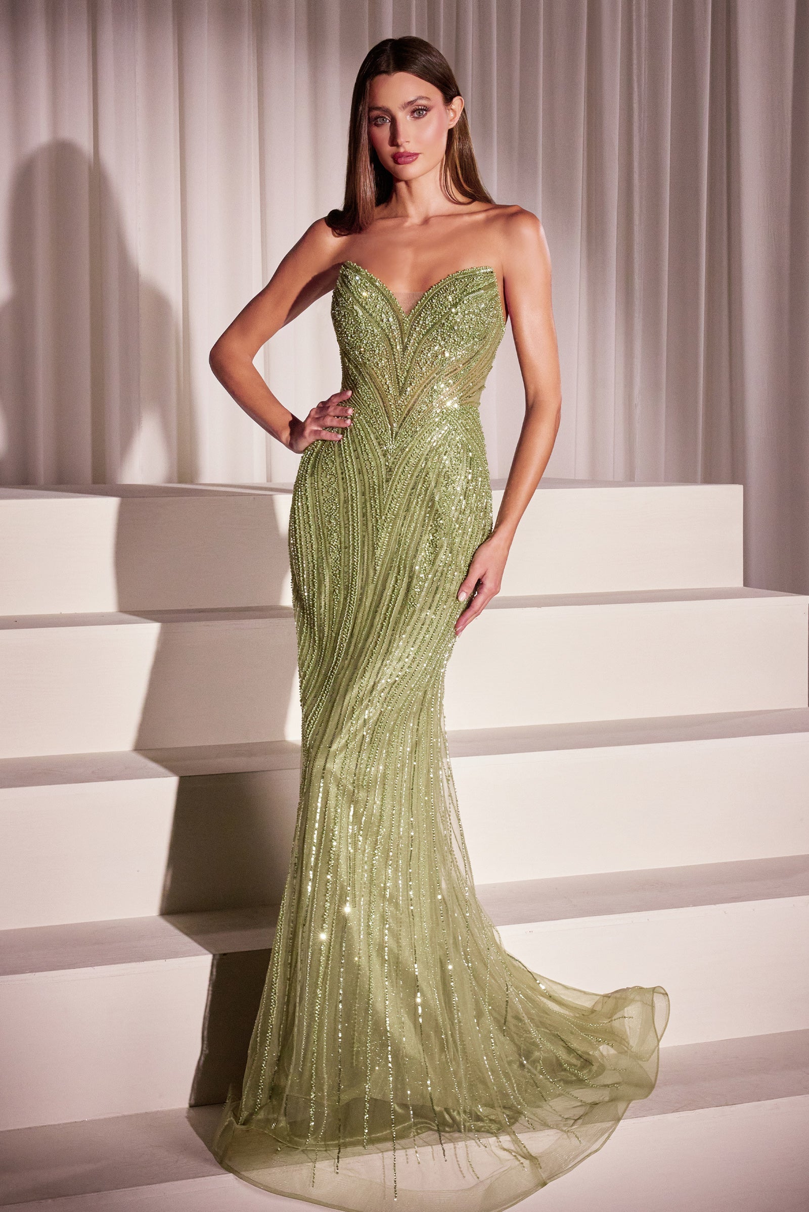 Sequin Fitted Strapless Gown by Ladivine CC416 Cinderella Divine