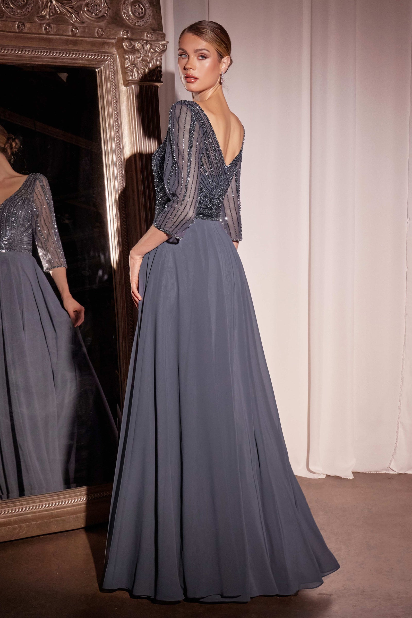 Chiffon 3/4 Sleeve A-line Gown by Ladivine CC446 Cinderella Divine