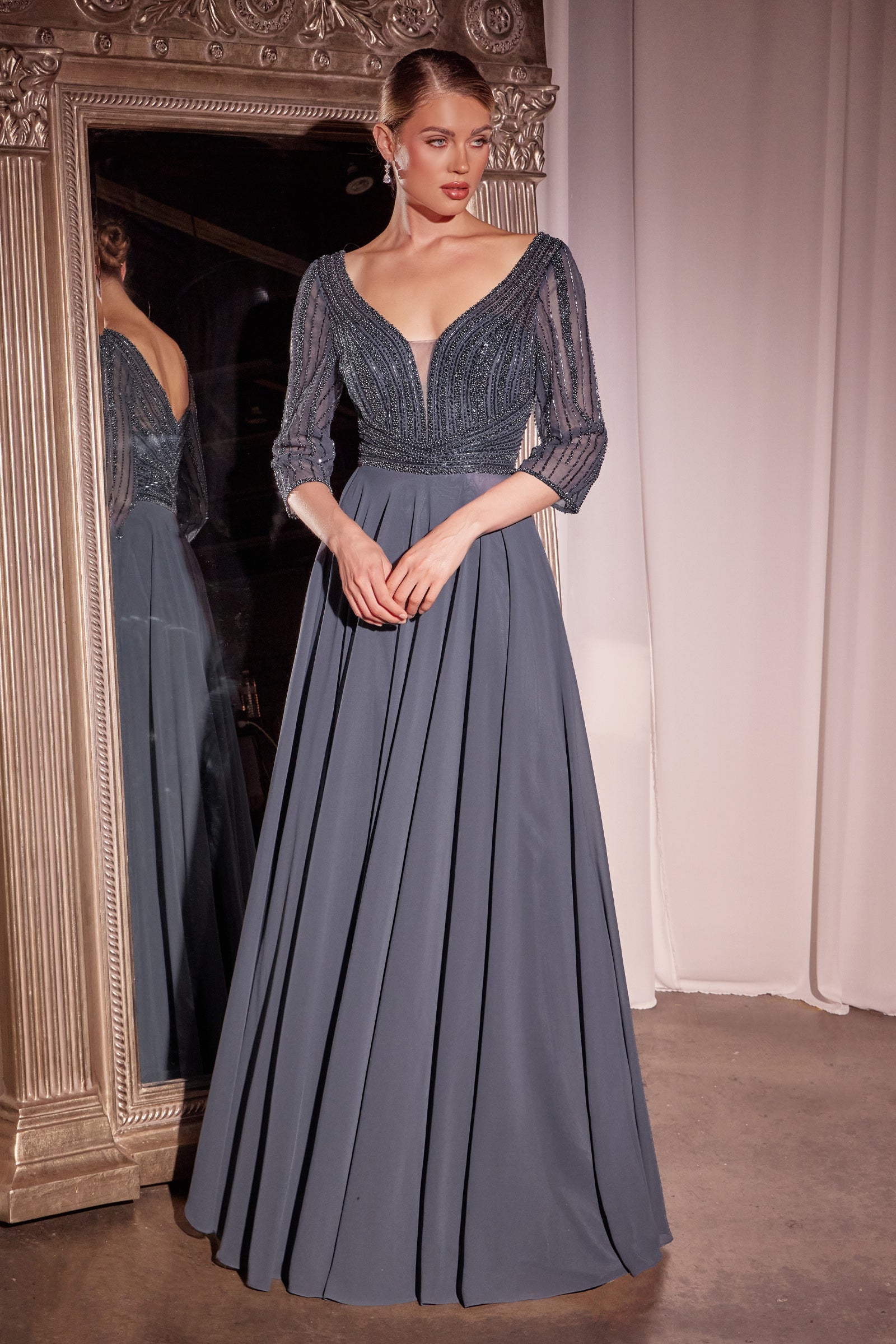 Chiffon 3/4 Sleeve A-line Gown by Ladivine CC446 Cinderella Divine