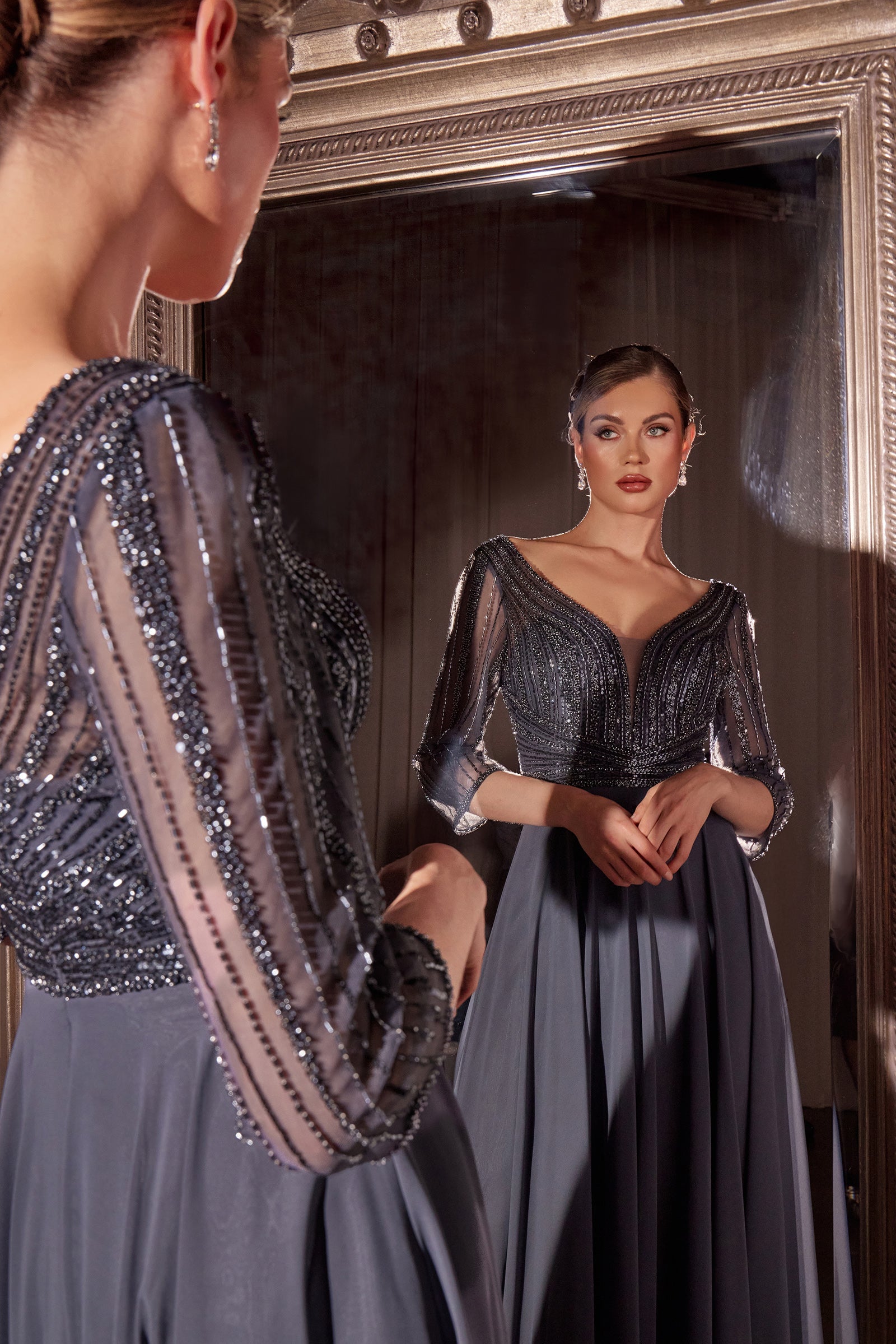 Chiffon 3/4 Sleeve A-line Gown by Ladivine CC446 Cinderella Divine