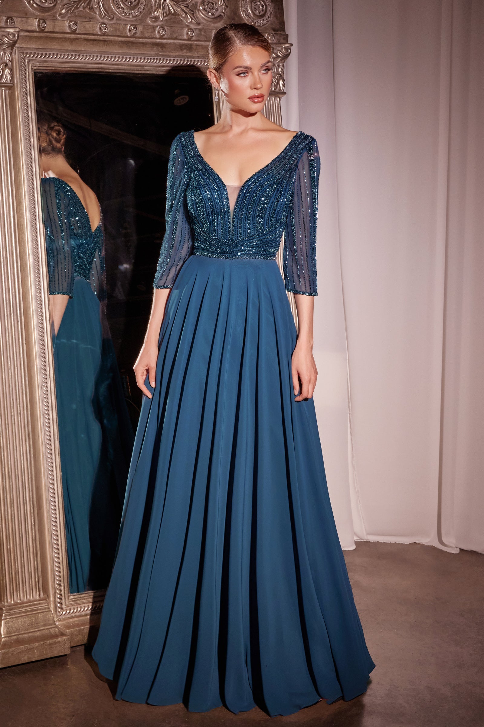 Chiffon 3/4 Sleeve A-line Gown by Ladivine CC446 Cinderella Divine