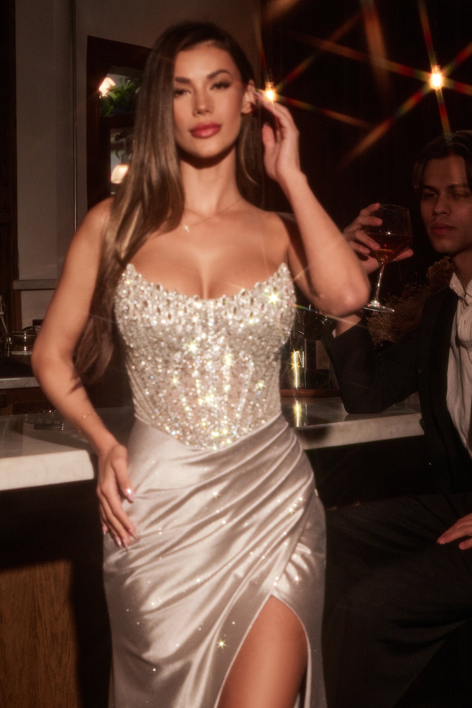 Beaded Satin Strapless Gown by Ladivine CC467 Cinderella Divine