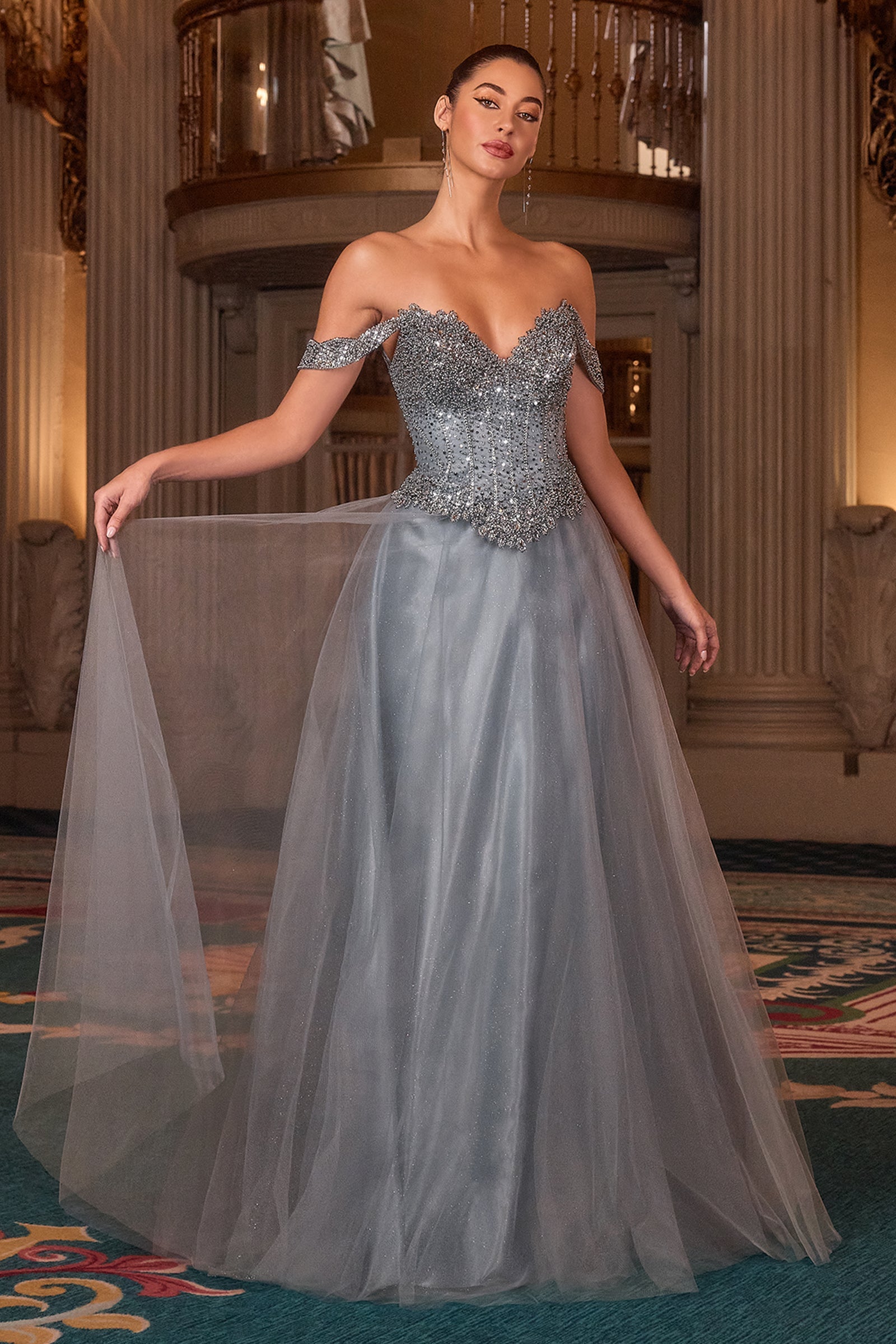 Beaded Off Shoulder A-line Gown by Ladivine CC471