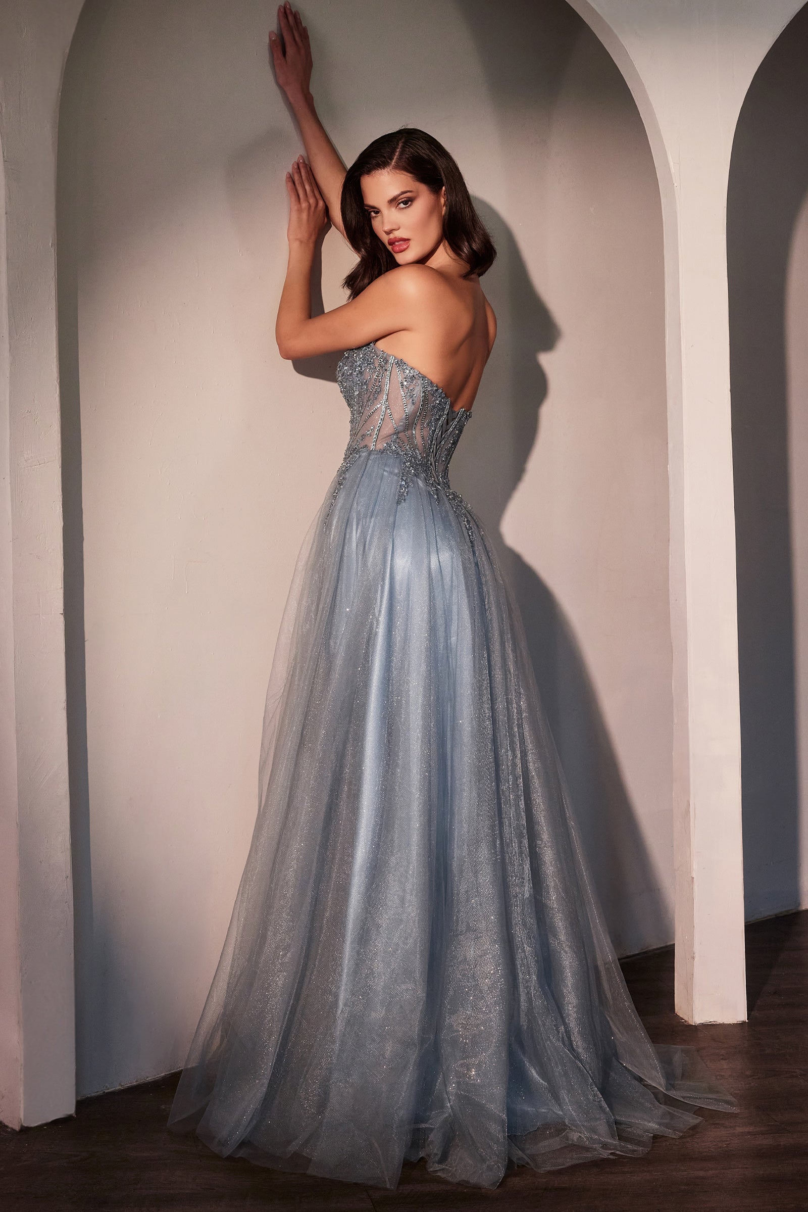 Tulle Strapless A-line Slit Gown by Ladivine CC487 Cinderella Divine