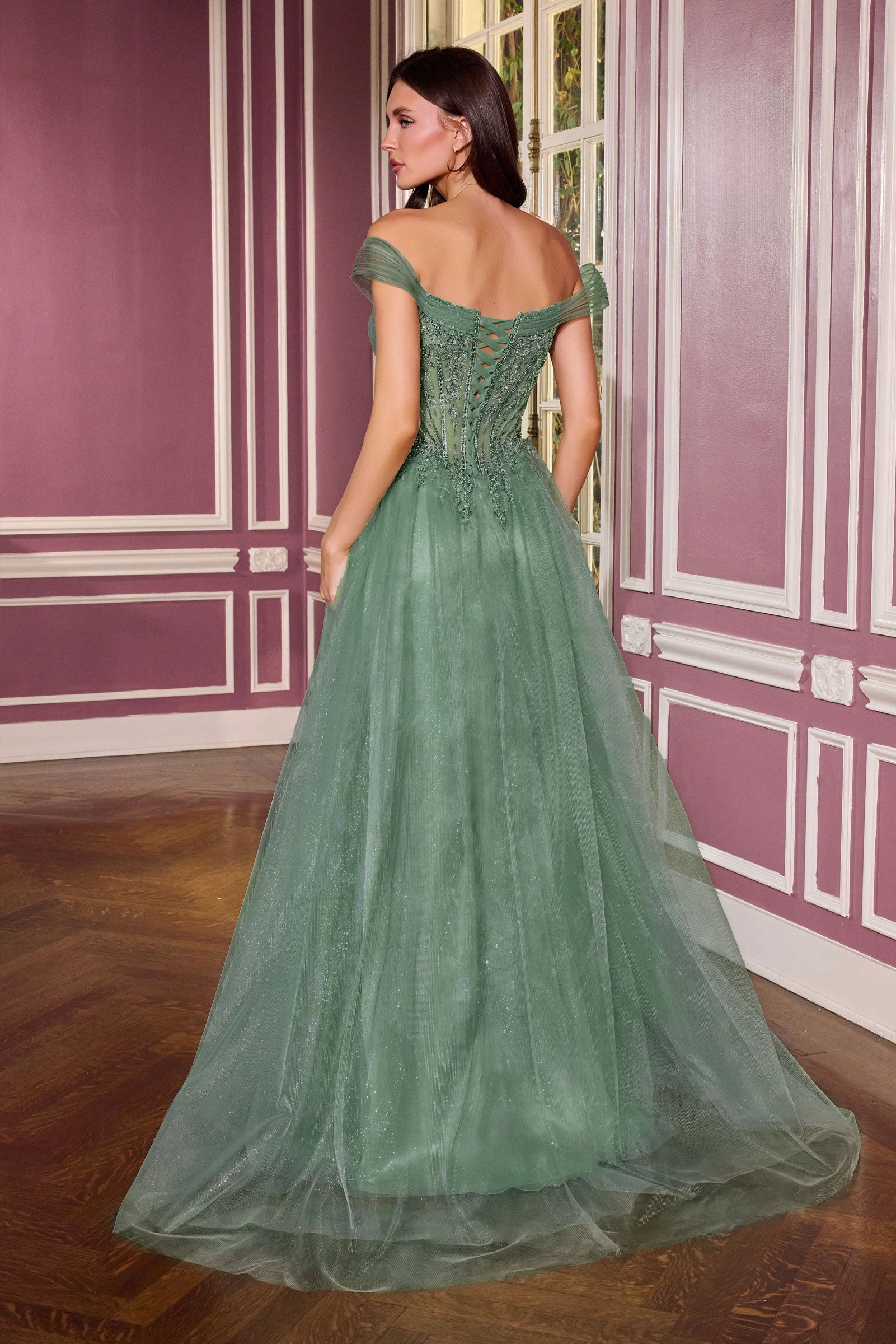 Glitter Off Shoulder A-line Gown by Ladivine CC493