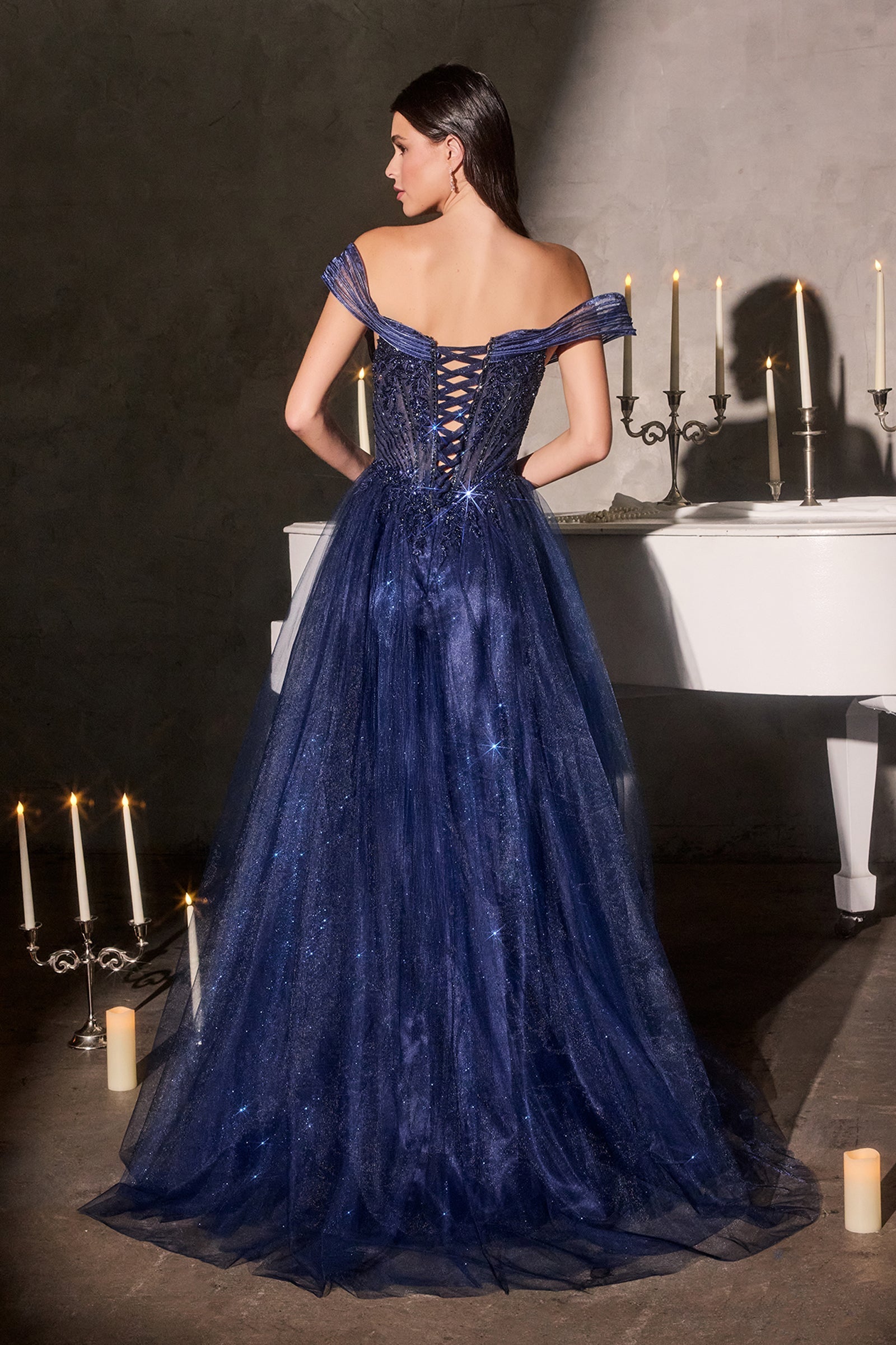 Glitter Off Shoulder A-line Gown by Ladivine CC493