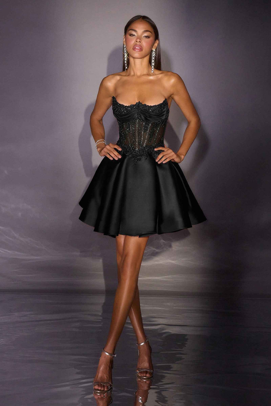Satin Short Strapless A-line Dress by Ladivine CC502