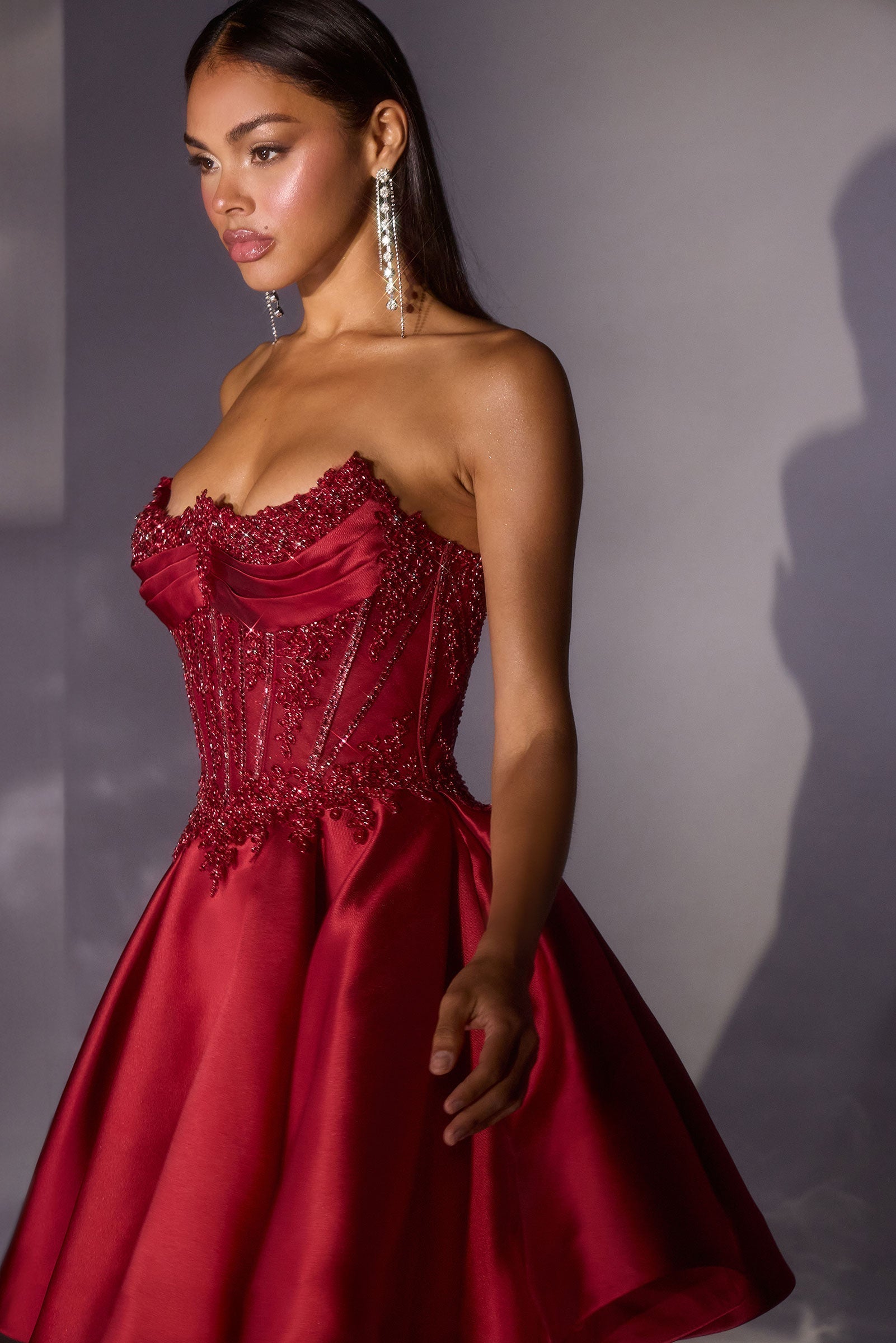 Satin Short Strapless A-line Dress by Ladivine CC502
