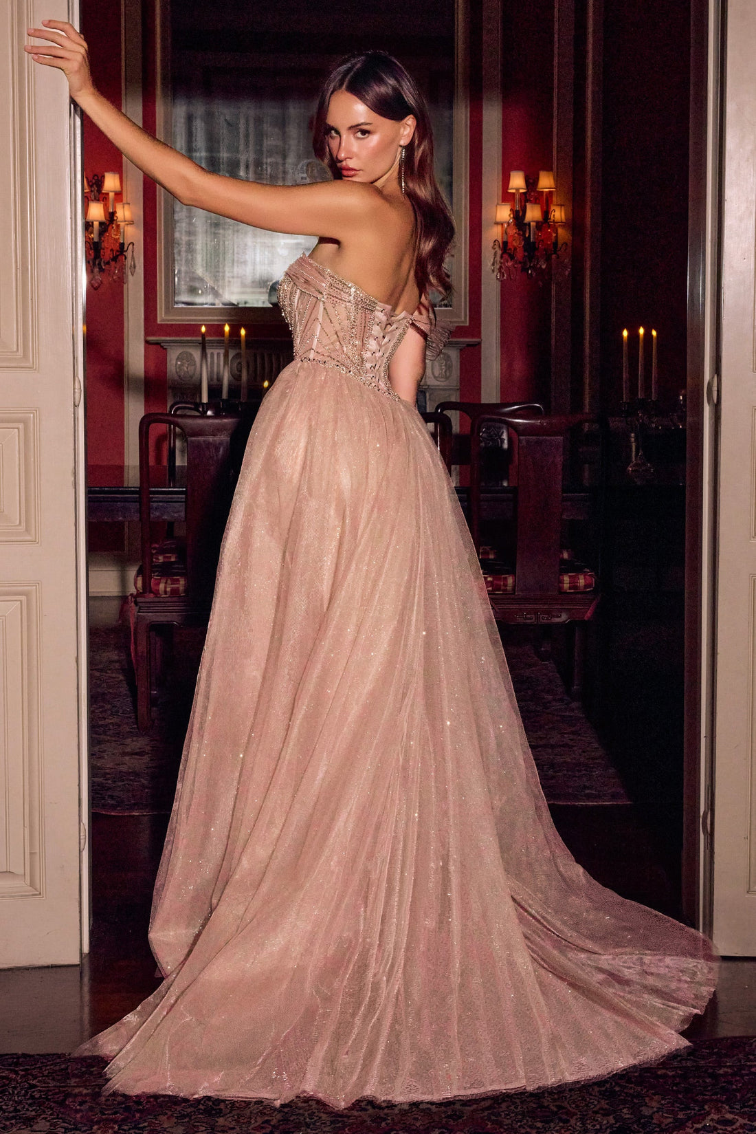 Glitter One-Shoulder Overskirt Formal Gown | Ladivine CC506