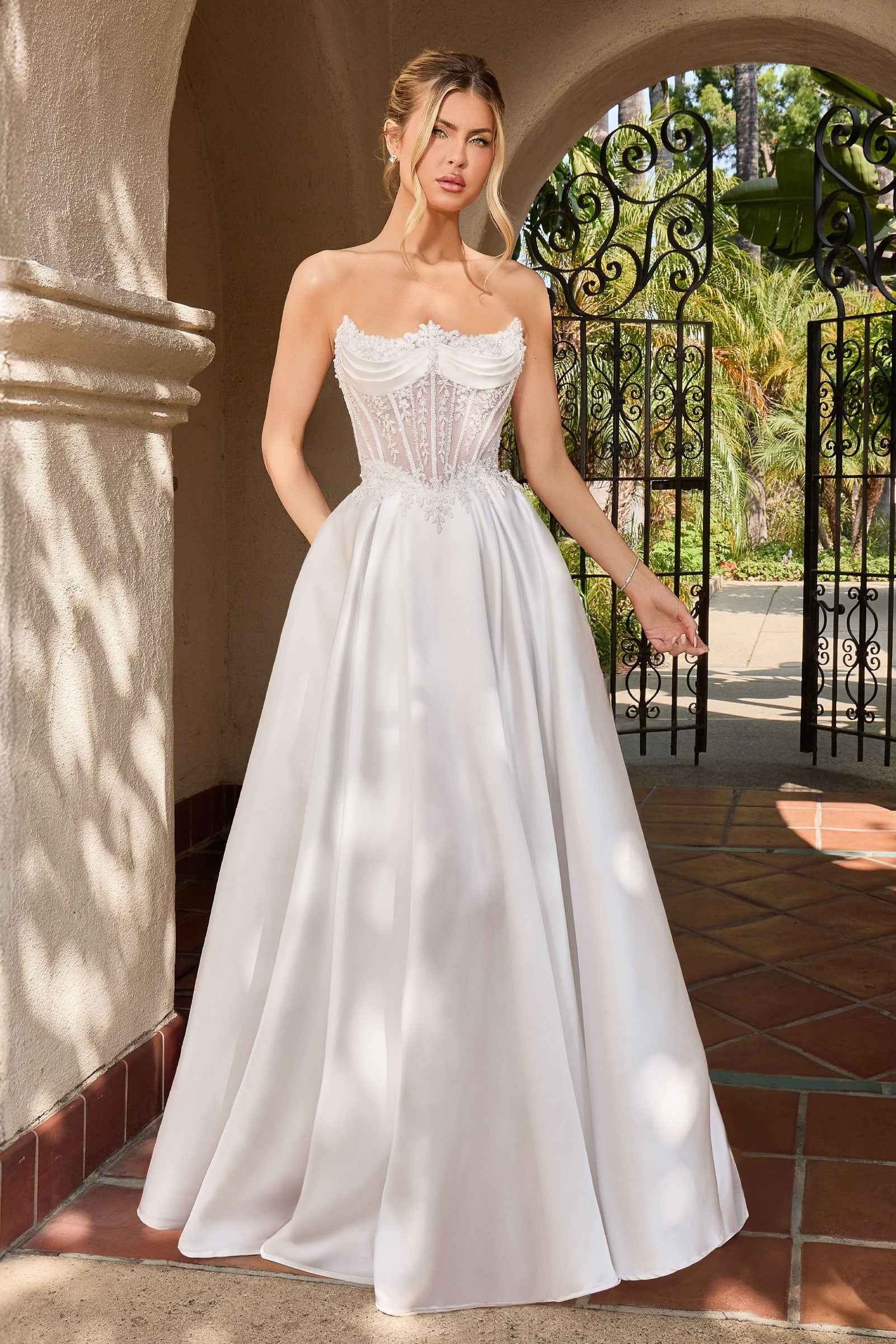 White Strapless Mikado Gown by Ladivine CC511W