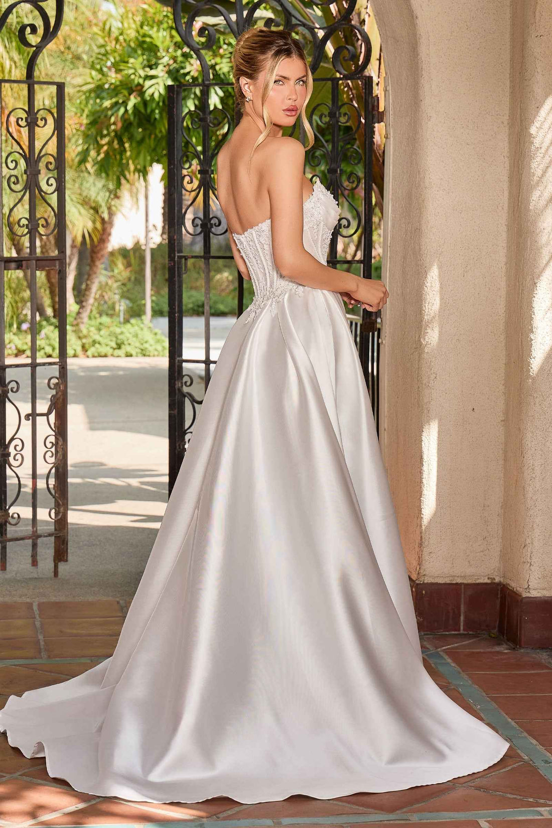 White Strapless Mikado Gown by Ladivine CC511W