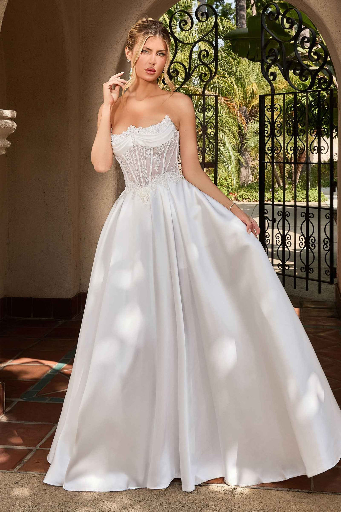 White Strapless Mikado Gown by Ladivine CC511W