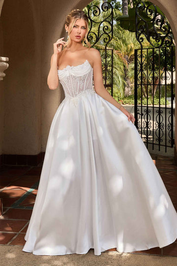 White Strapless Mikado Gown by Ladivine CC511W