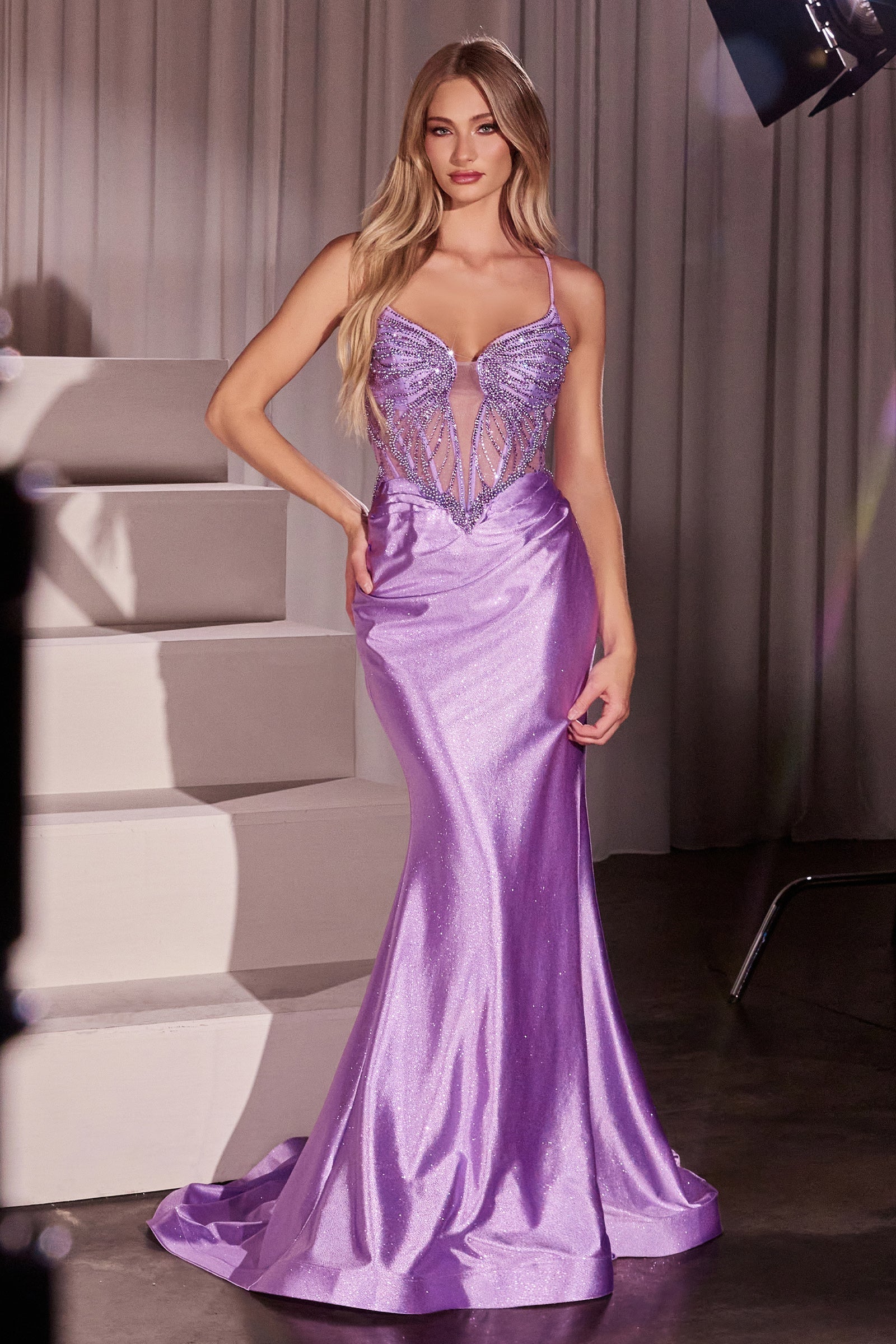 Beaded Satin Sleeveless Gown by Ladivine CC8879 Cinderella Divine