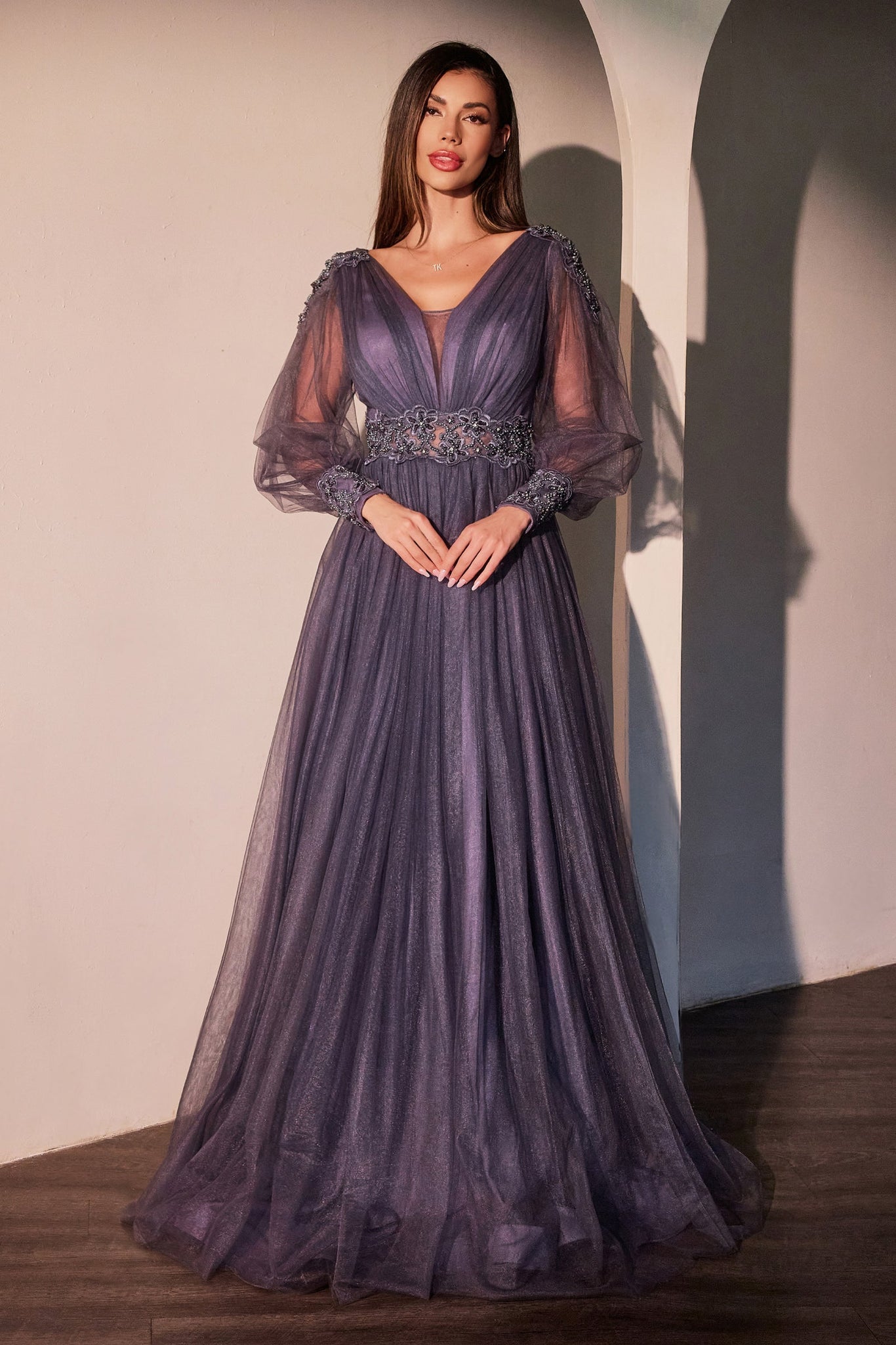 Tulle Long Sleeve A-line Gown by Ladivine CD0938 Cinderella Divine
