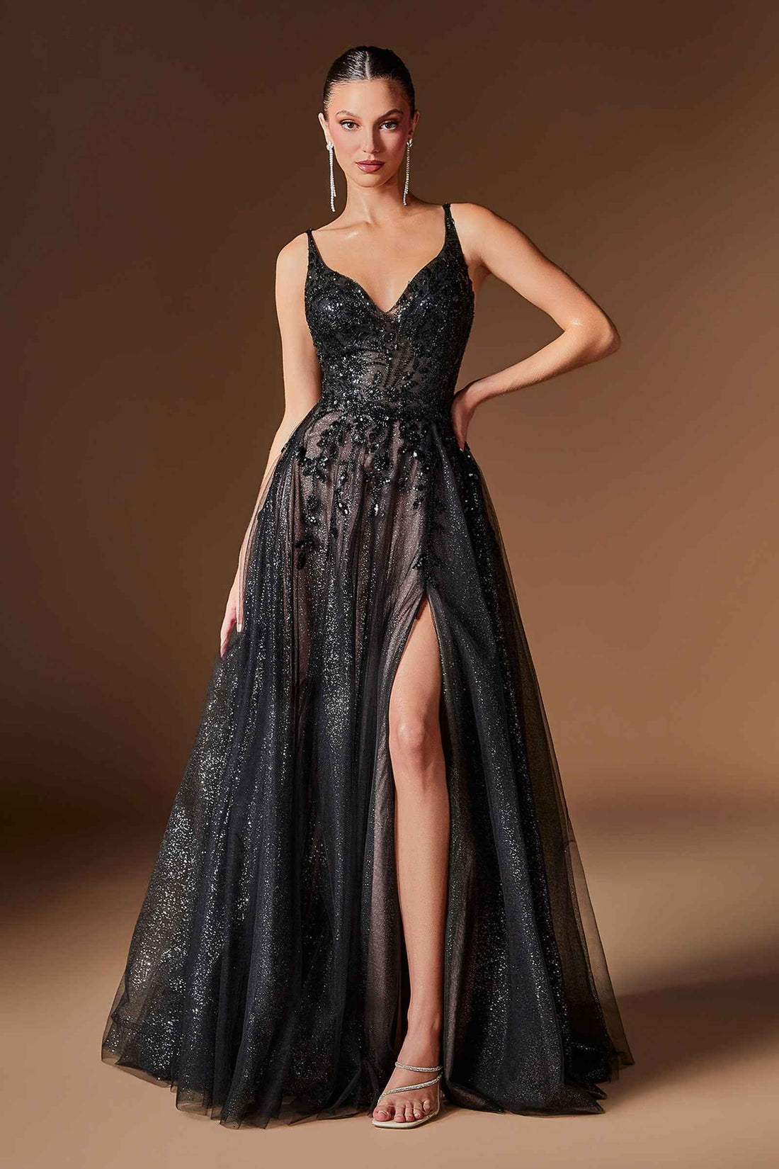 Glitter Sleeveless A-line Slit Gown by Ladivine CD2412
