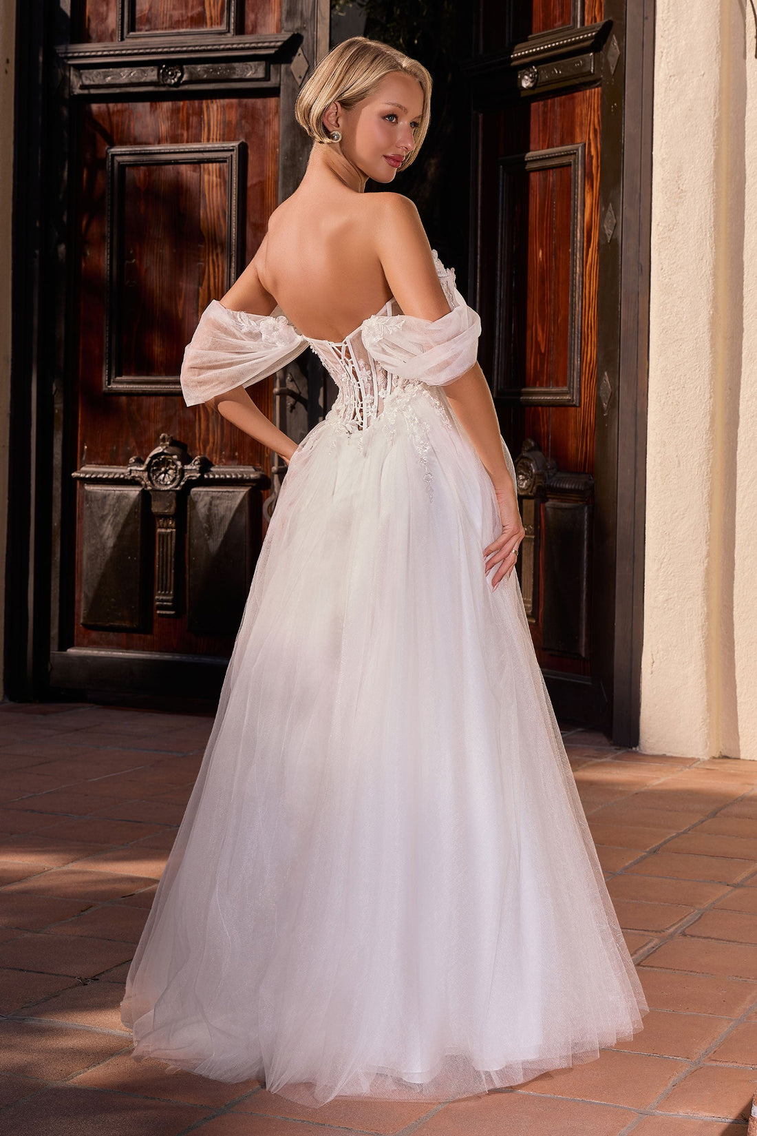 White Applique Off-the-Shoulder A-Line Gown | Ladivine CD2426W