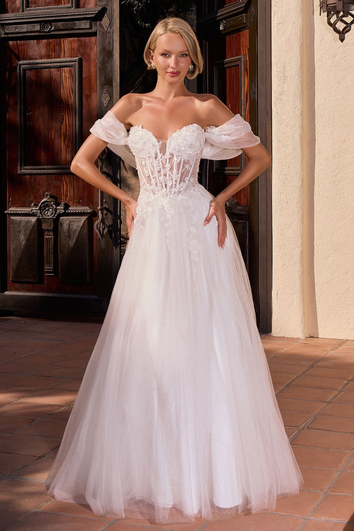 White Applique Off-the-Shoulder A-Line Gown | Ladivine CD2426W