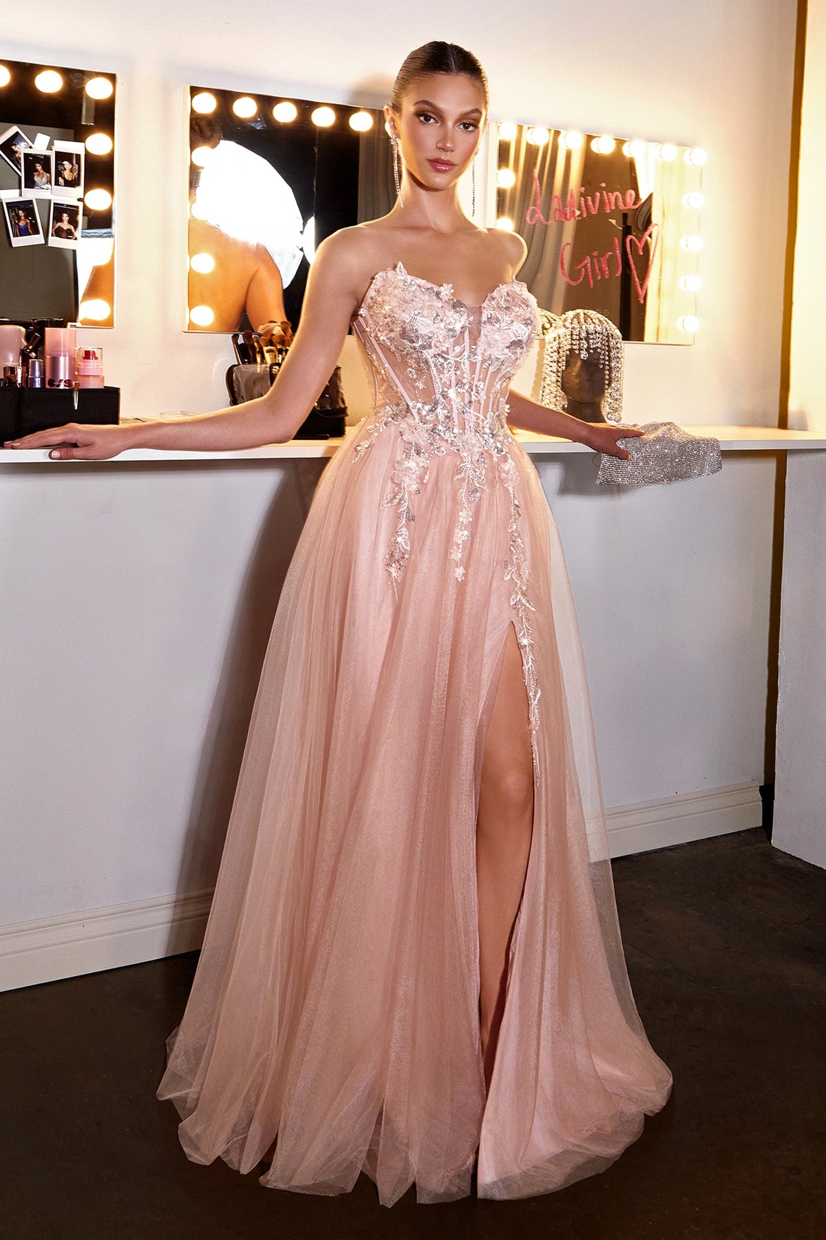 Applique Strapless A-Line Slit Gown | Ladivine CD2426