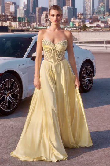 em cetim Off-the-Shoulder A-Line Slit Gown | Ladivine
