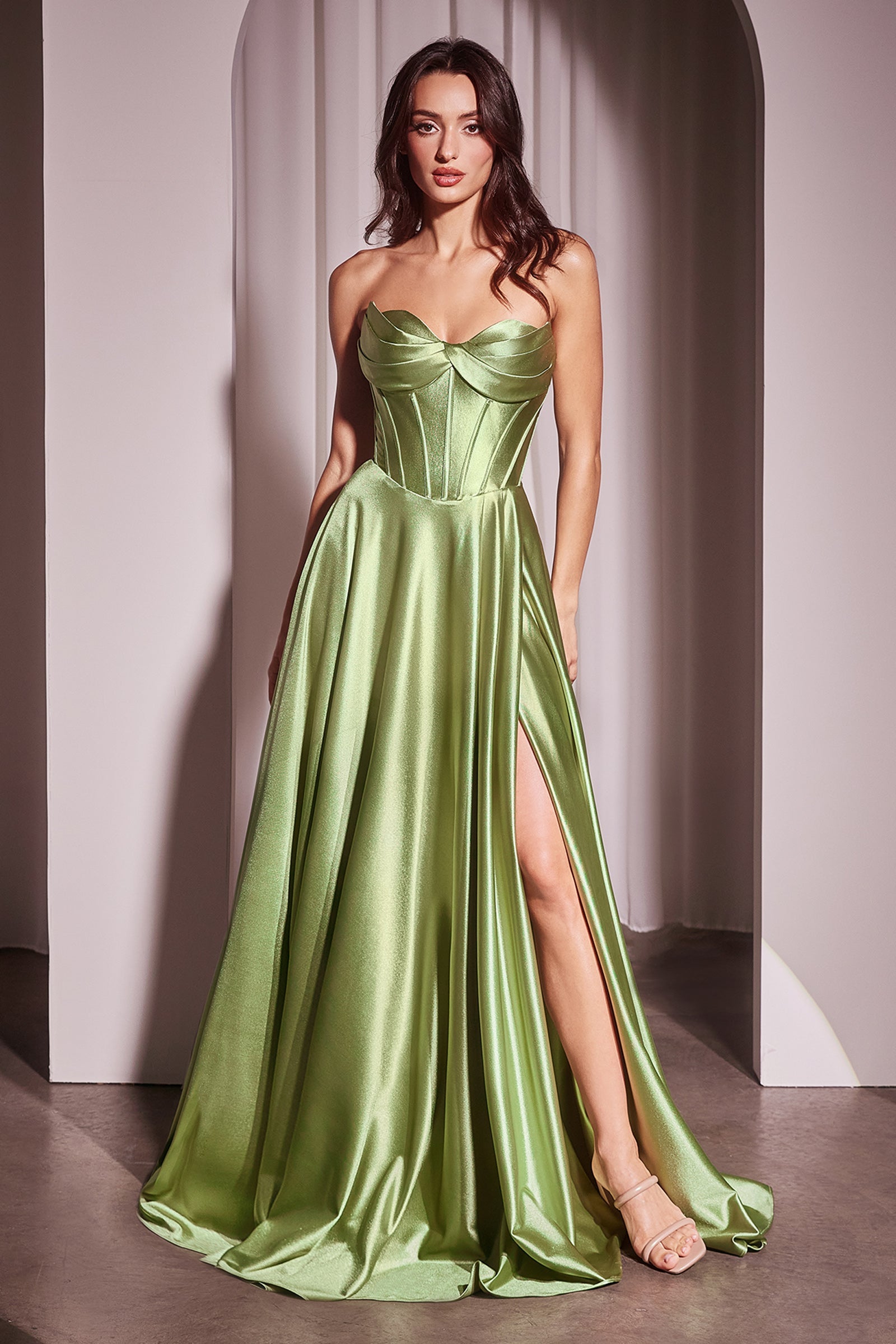Satin Strapless A-line Slit Gown by Ladivine CD378