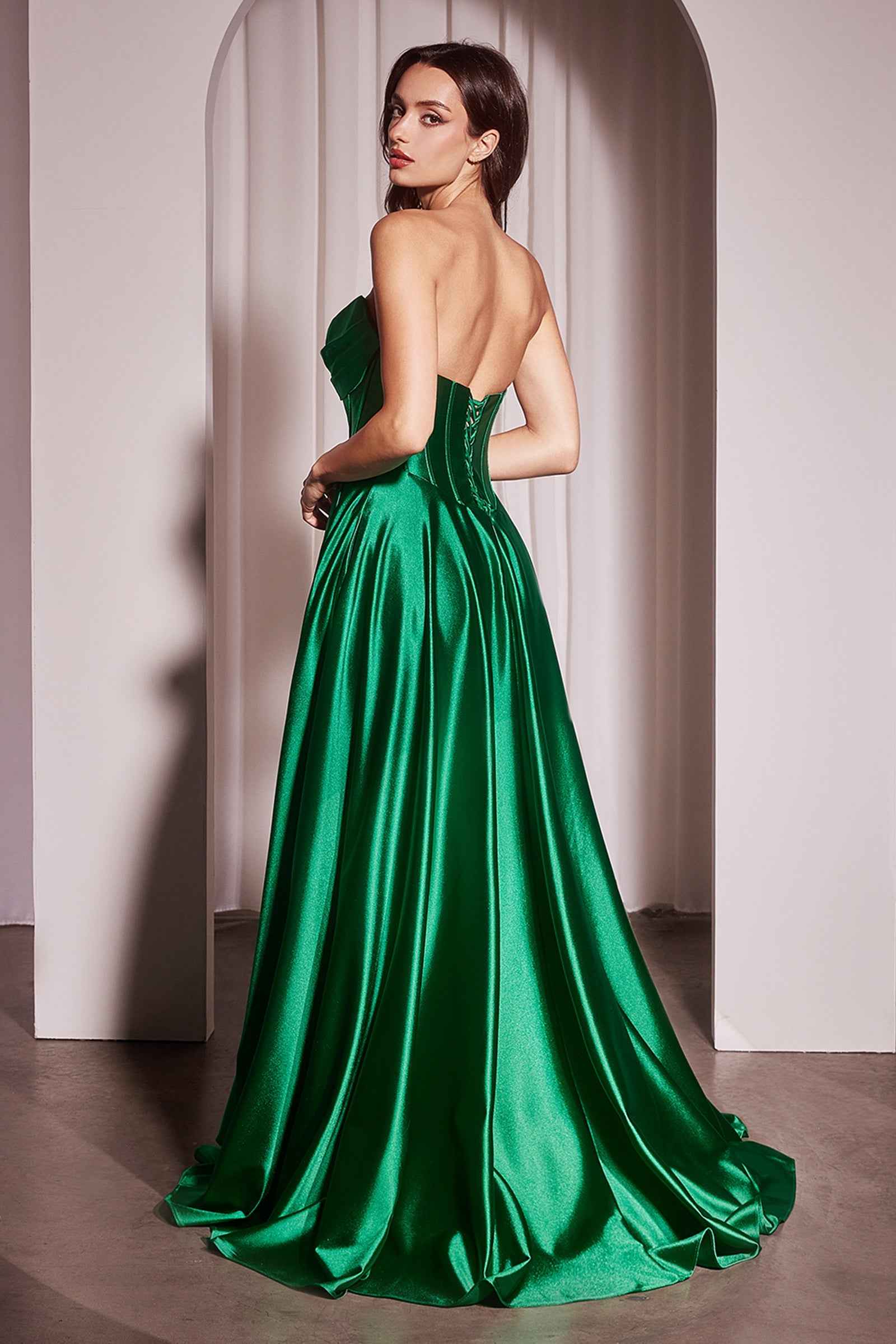 Satin Strapless A-line Slit Gown by Ladivine CD378