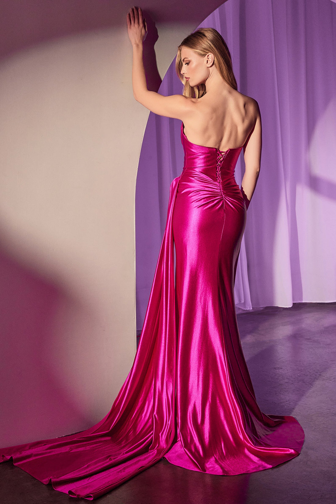 Satin Fitted Strapless Slit Gown by Ladivine CD379 Cinderella Divine