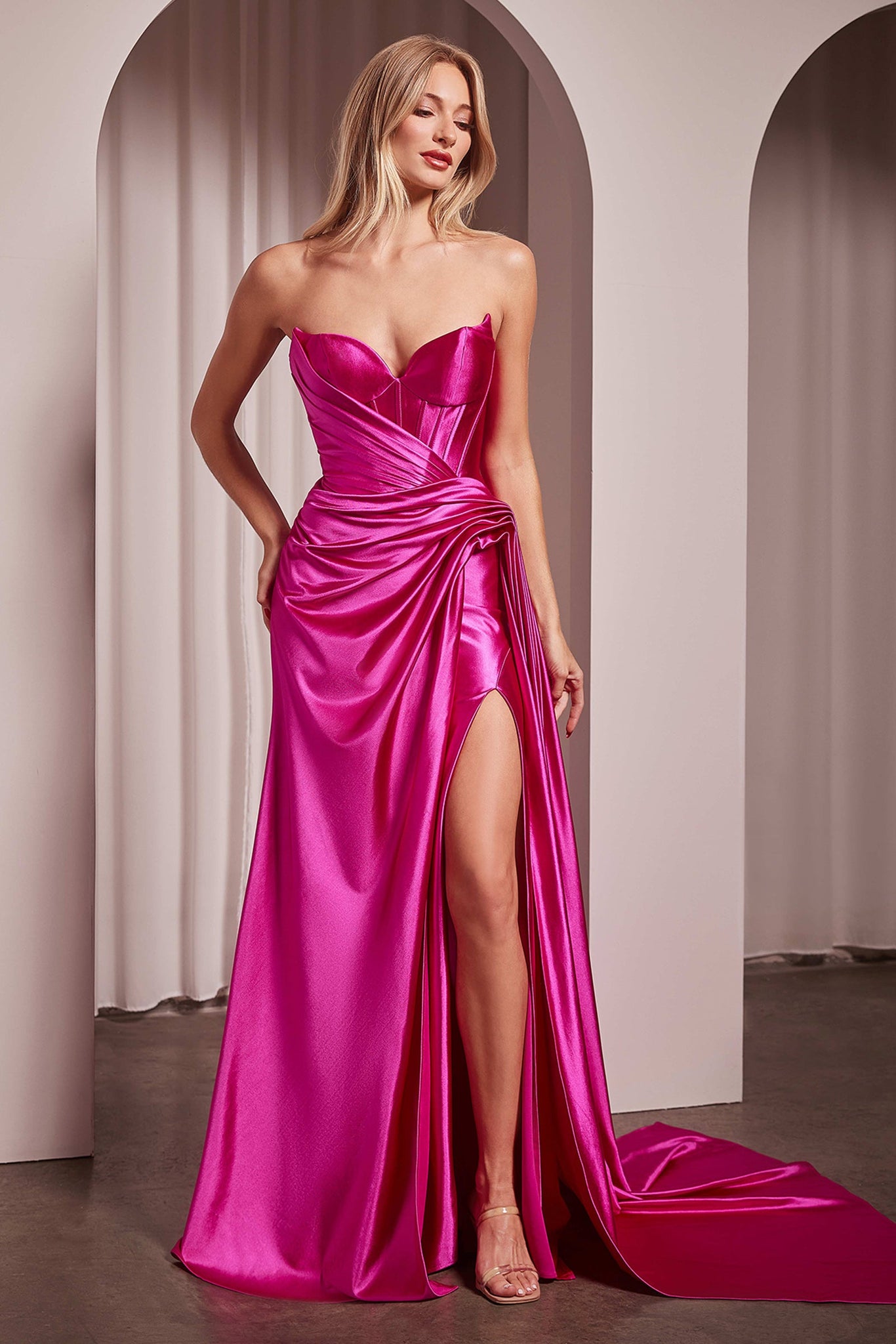 Satin Fitted Strapless Slit Gown by Ladivine CD379 Cinderella Divine