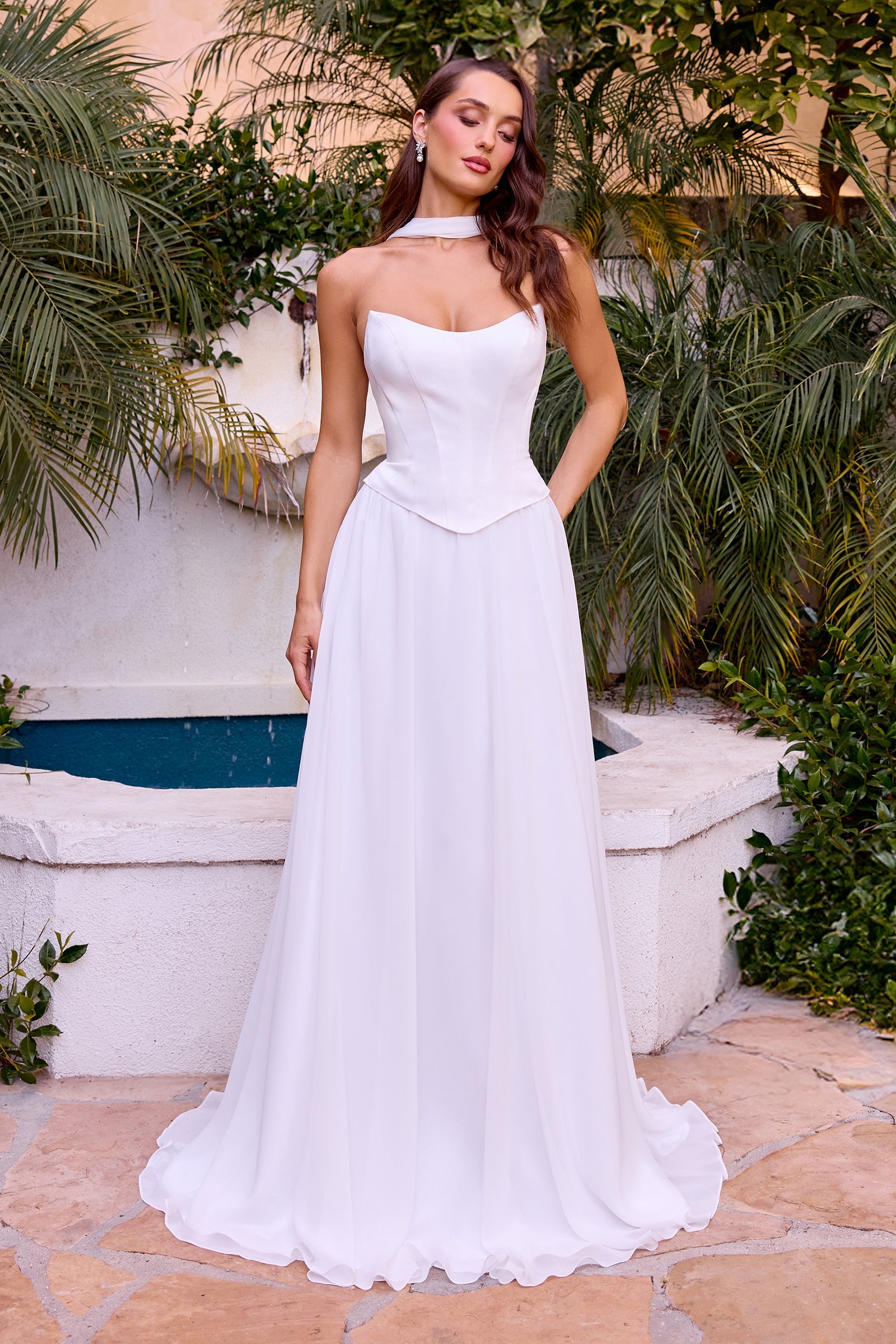 White Strapless A-line Gown by Ladivine CD386W Cinderella Divine