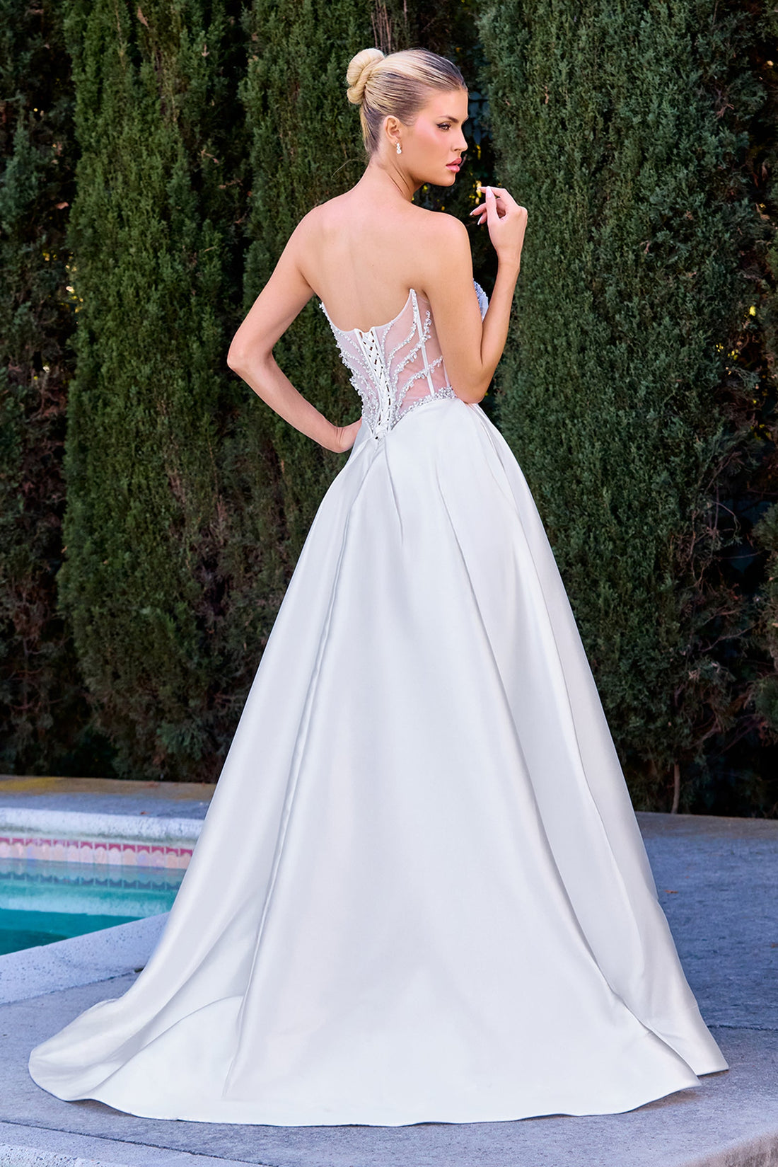 White Mikado Strapless A-line Gown by Ladivine CD389W