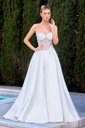 White Mikado Strapless A-line Gown by Ladivine CD389W