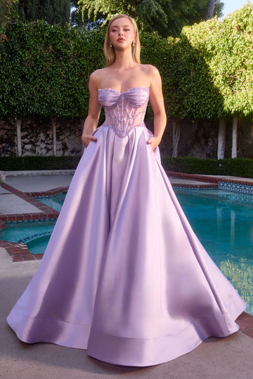 Mikado Strapless A-line Gown by Ladivine CD389