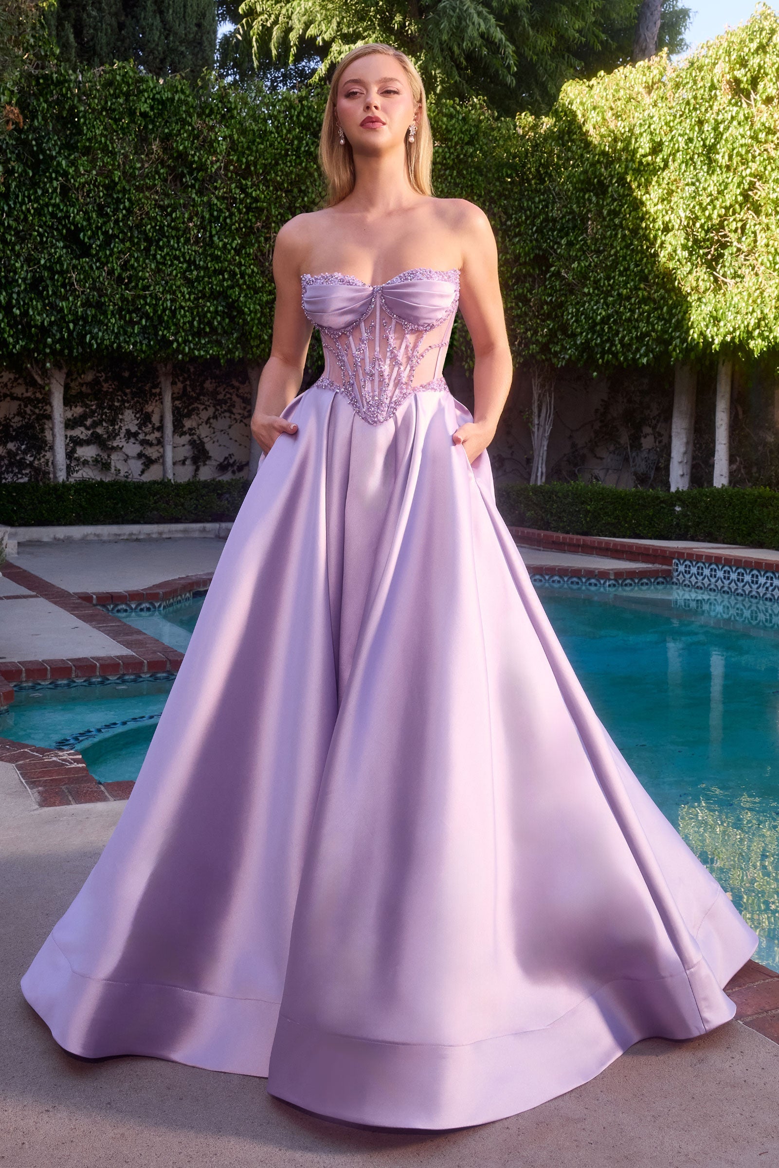 Mikado Strapless A-line Gown by Ladivine CD389
