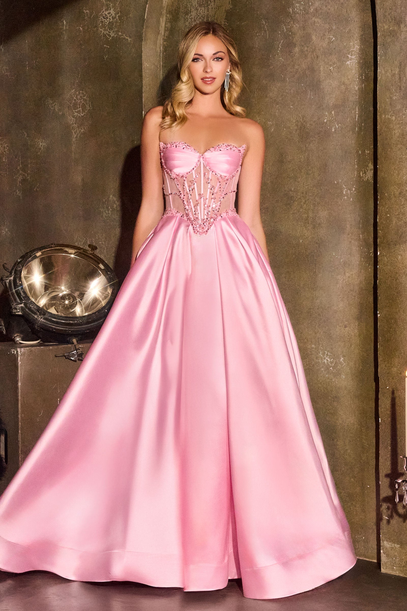 Mikado Strapless A-line Gown by Ladivine CD389