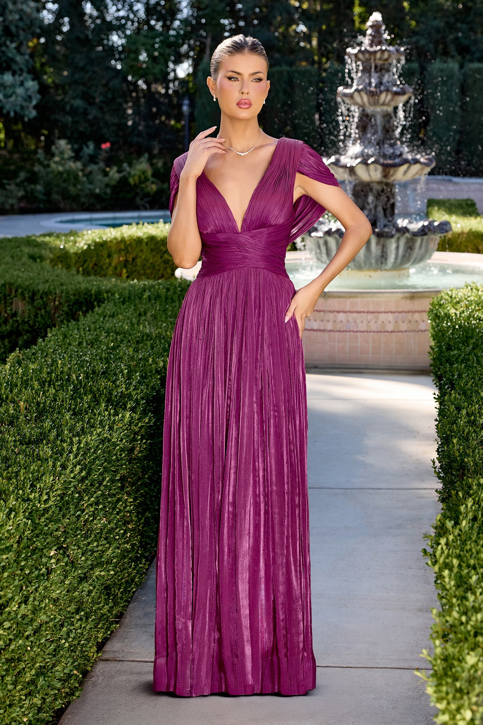 Chiffon Cowl Back A-line Gown by Ladivine CD413