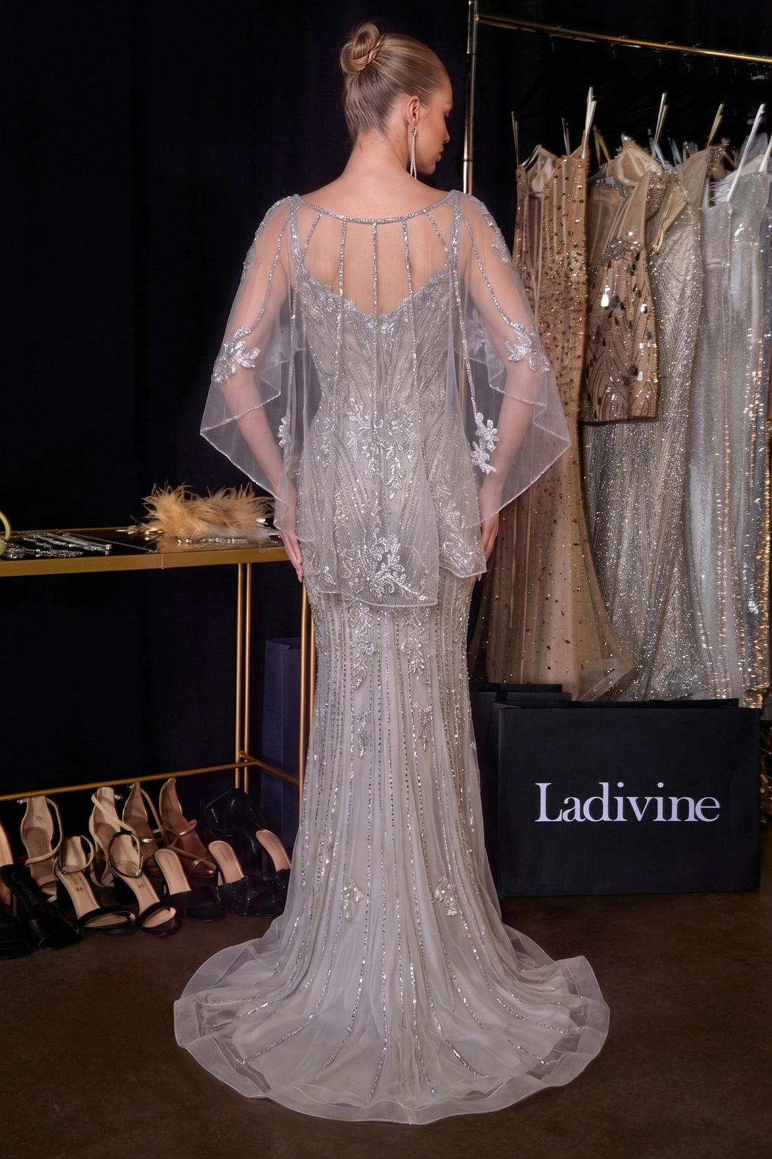 Sleeveless Capelet Mermaid Evening Dress | Ladivine CD637